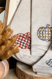 Woven Chambray Embroidered Pumpkins Napkins Creative Co-Op