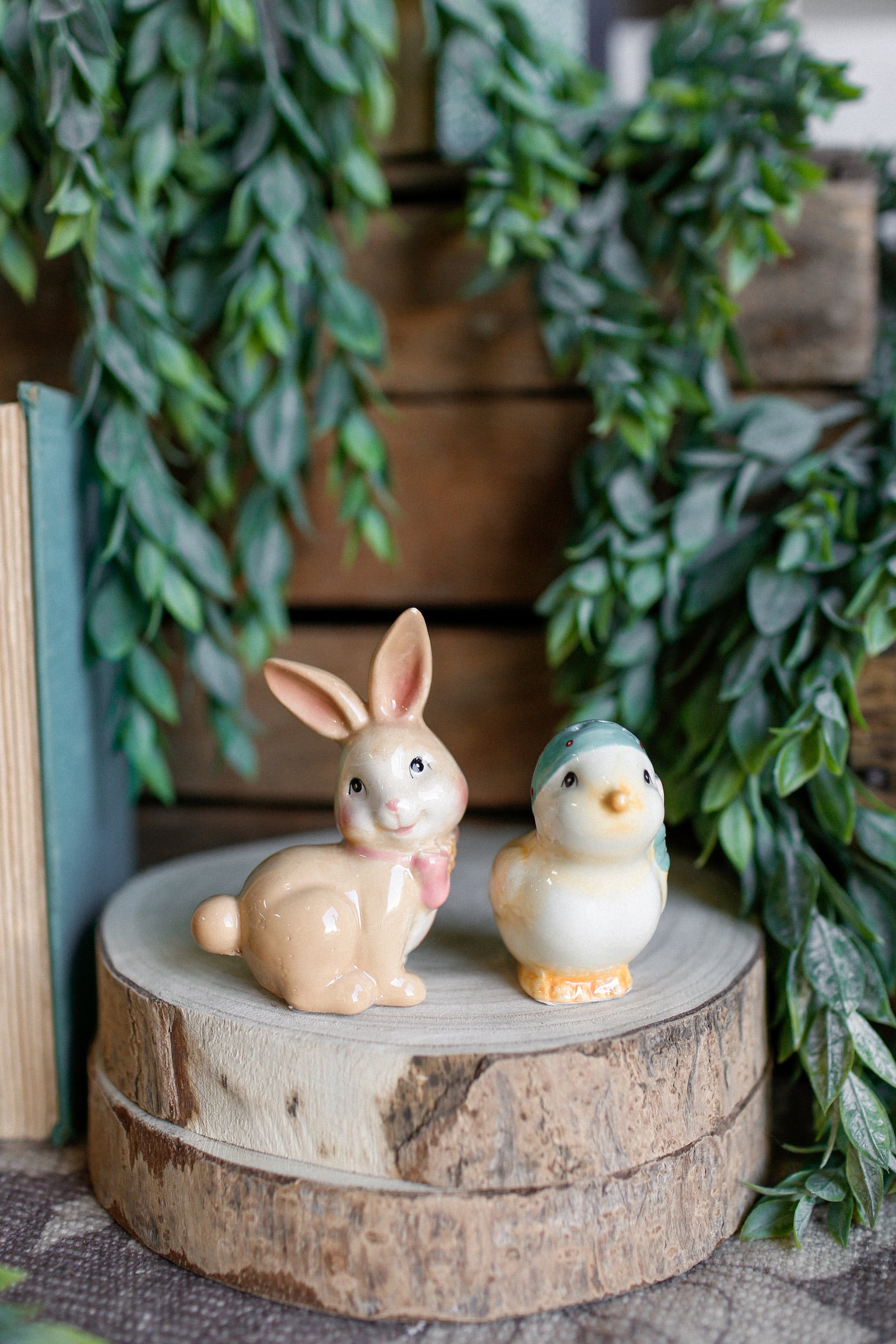 Stoneware Chick and Bunny S&P Shakers