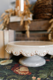 Stoneware Scalloped Cake Plate