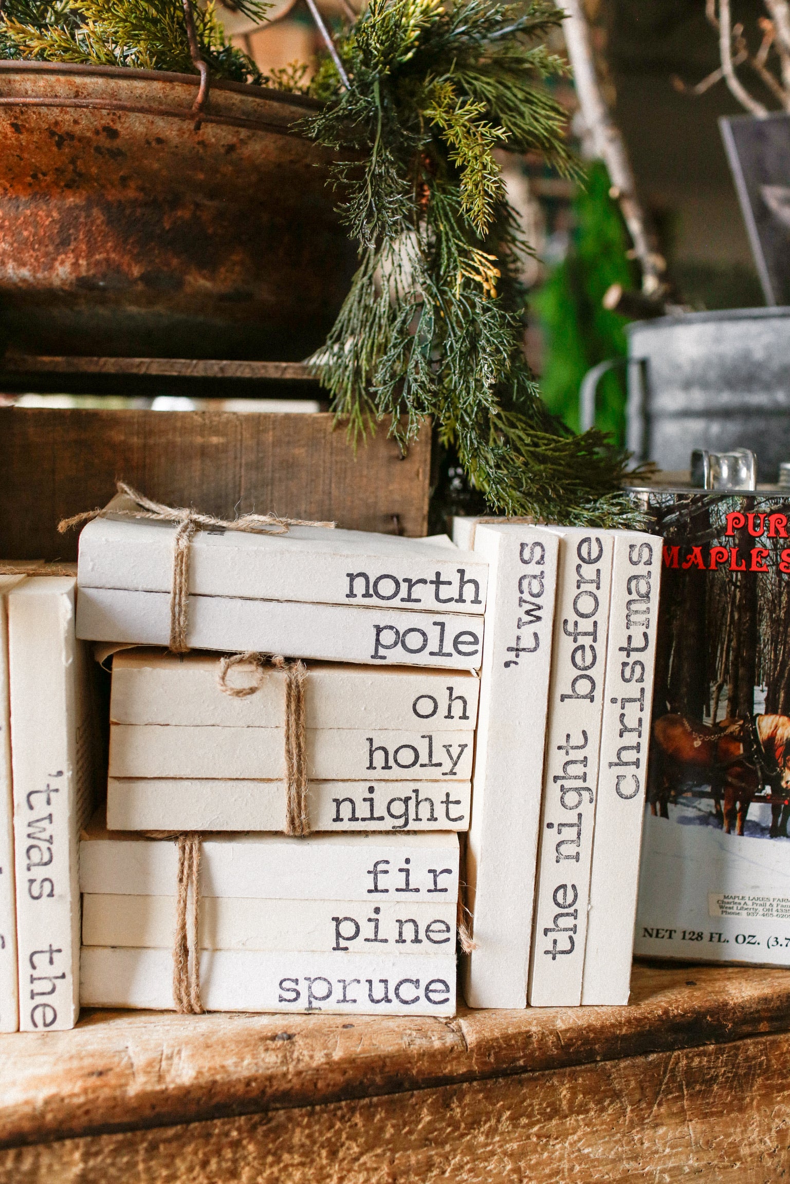 Hand-Stamped Holiday Book Stack