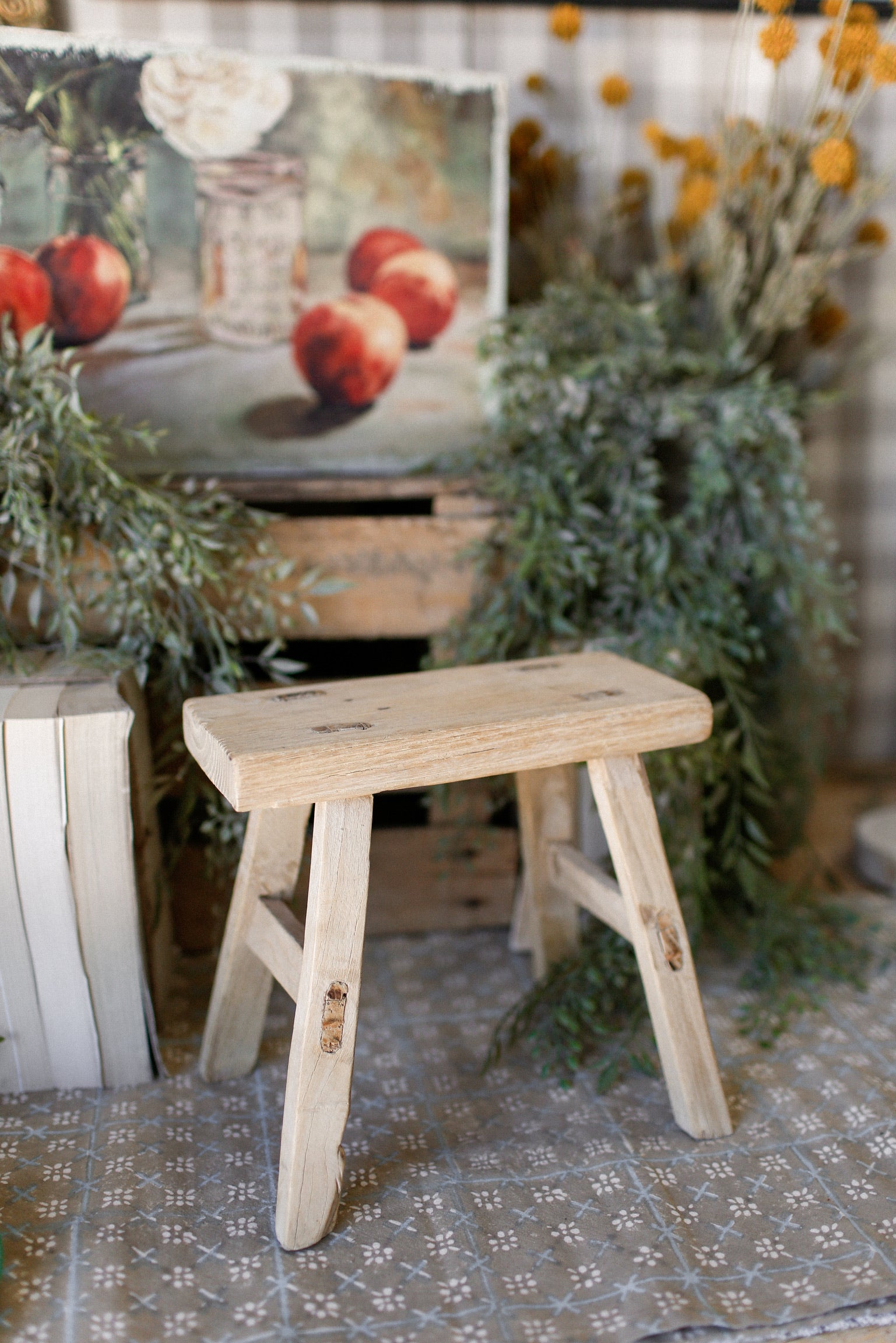 Vintage Mini Teak Wood Stool The Little Burlap Barn®