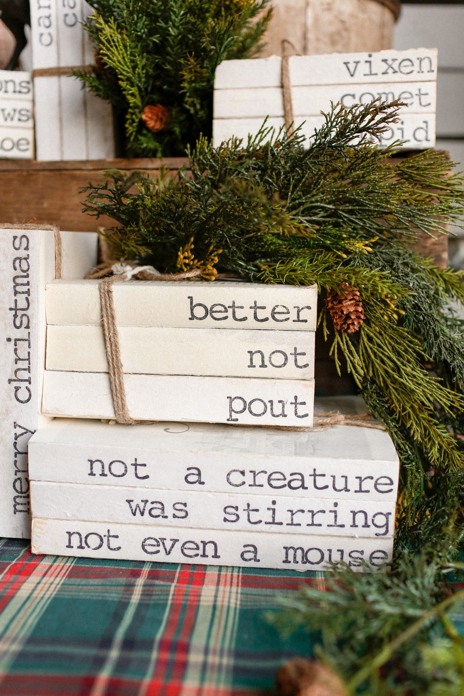 Hand-Stamped Holiday Book Stack