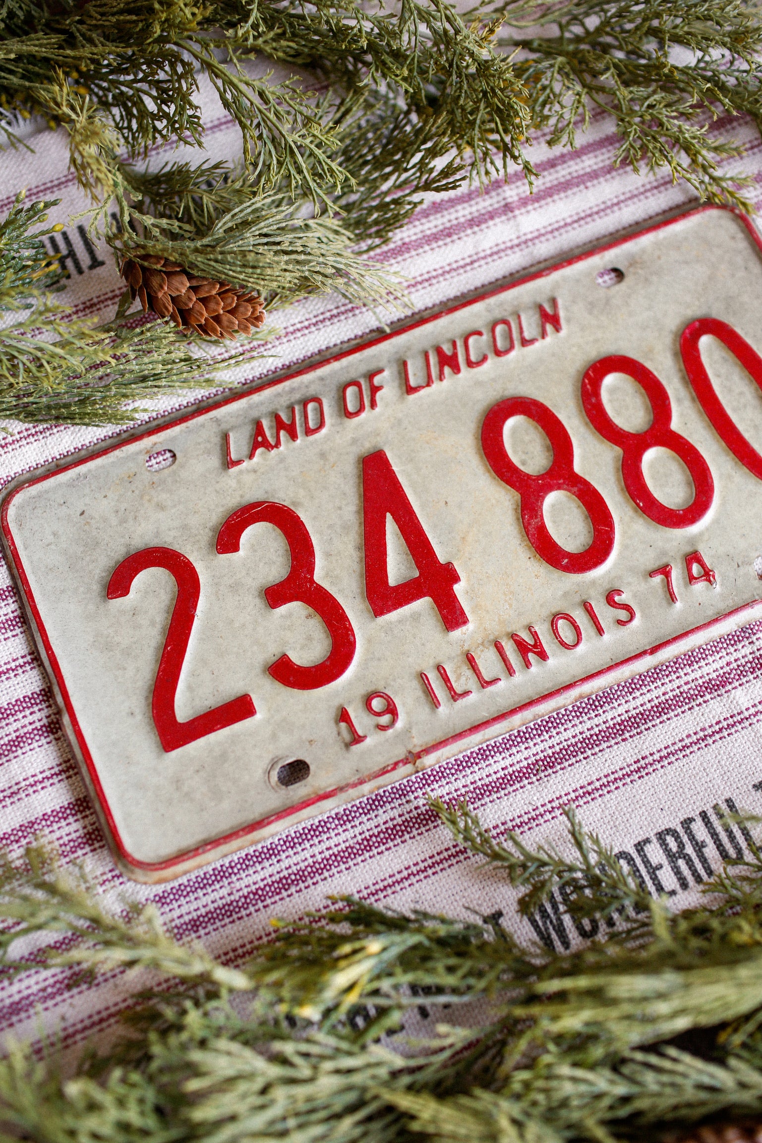 Vintage Red & White Illinois License Plate