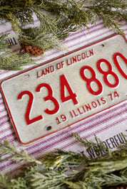 Vintage Red & White Illinois License Plate
