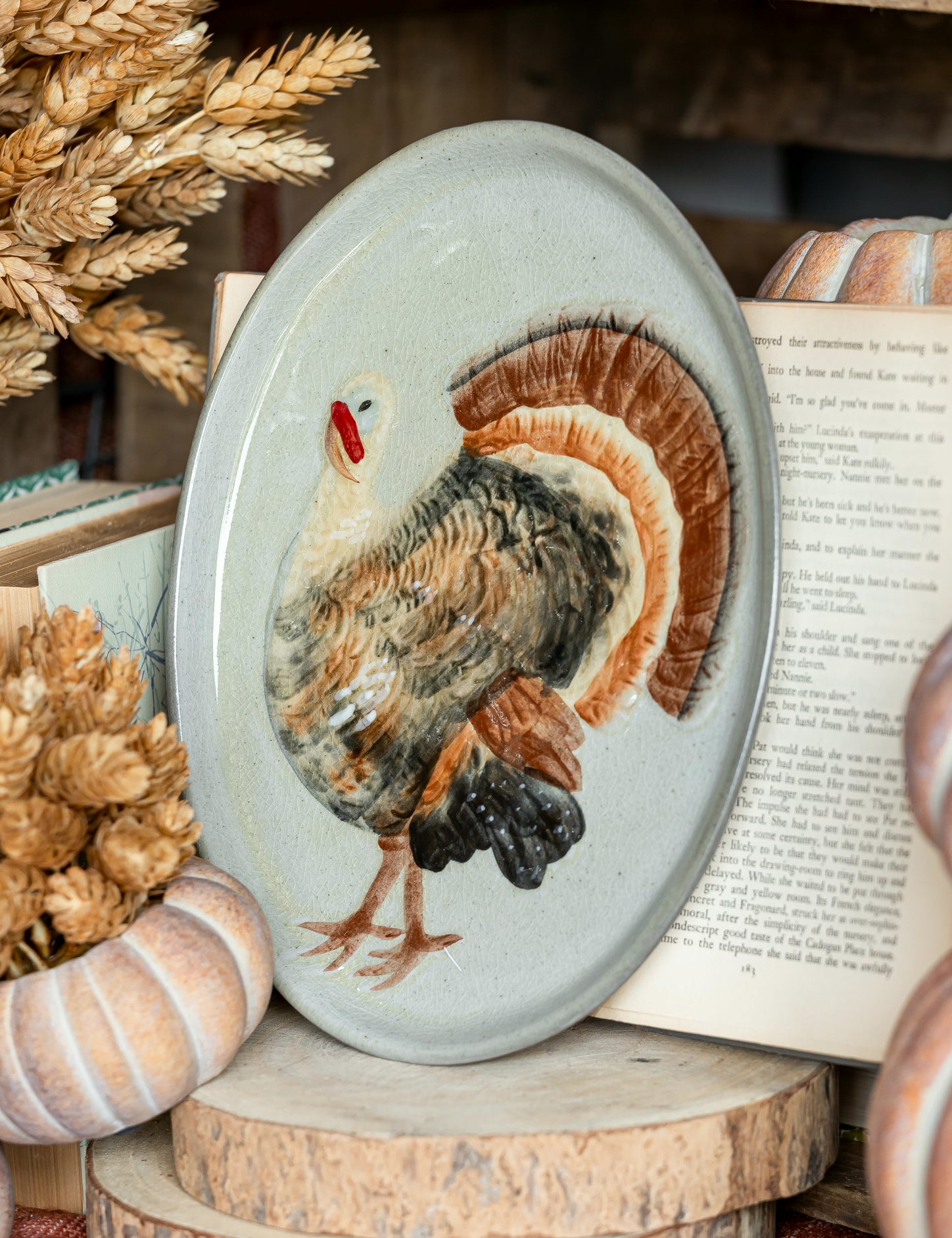 Hand Painted Stoneware Turkey Fall Platter Creative Co-Op