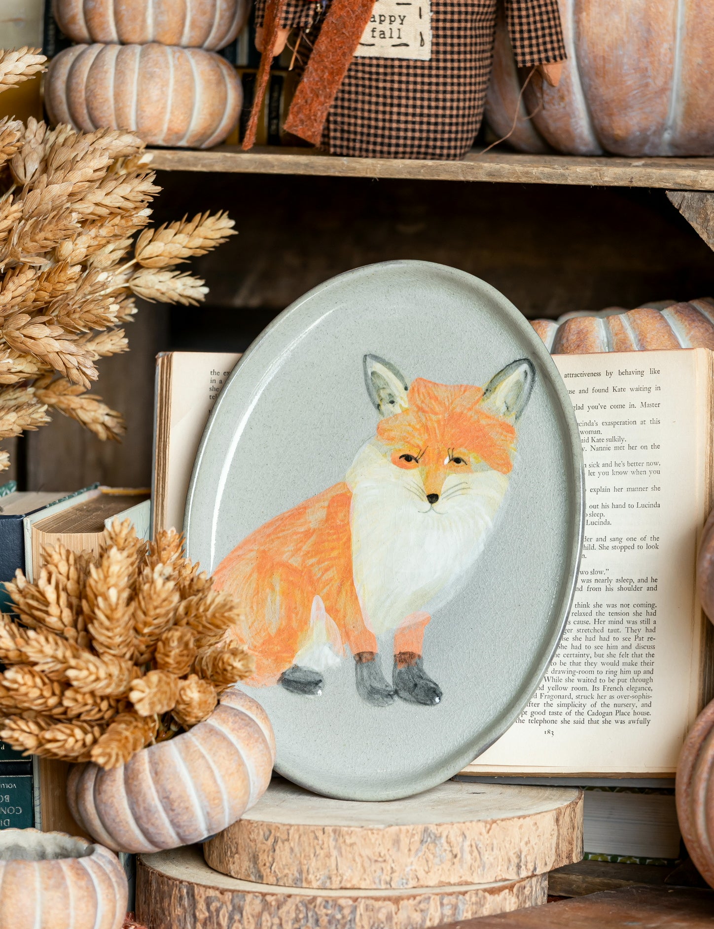 Hand Painted Stoneware Fox Fall Platter Creative Co-Op