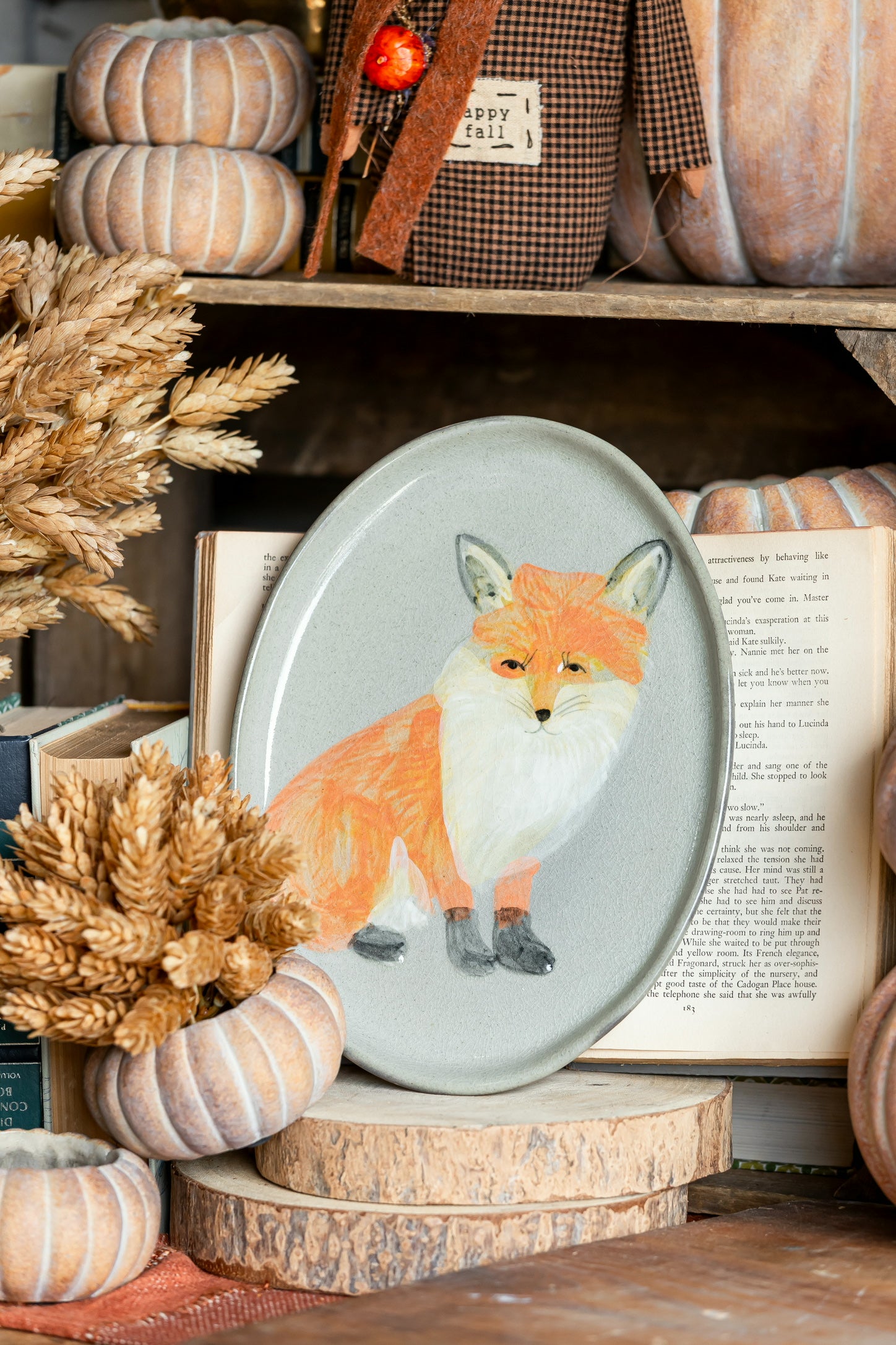 Hand Painted Stoneware Fox Fall Platter Creative Co-Op