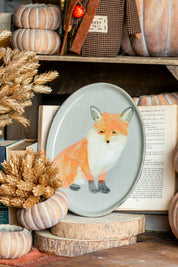 Hand Painted Stoneware Fox Fall Platter Creative Co-Op