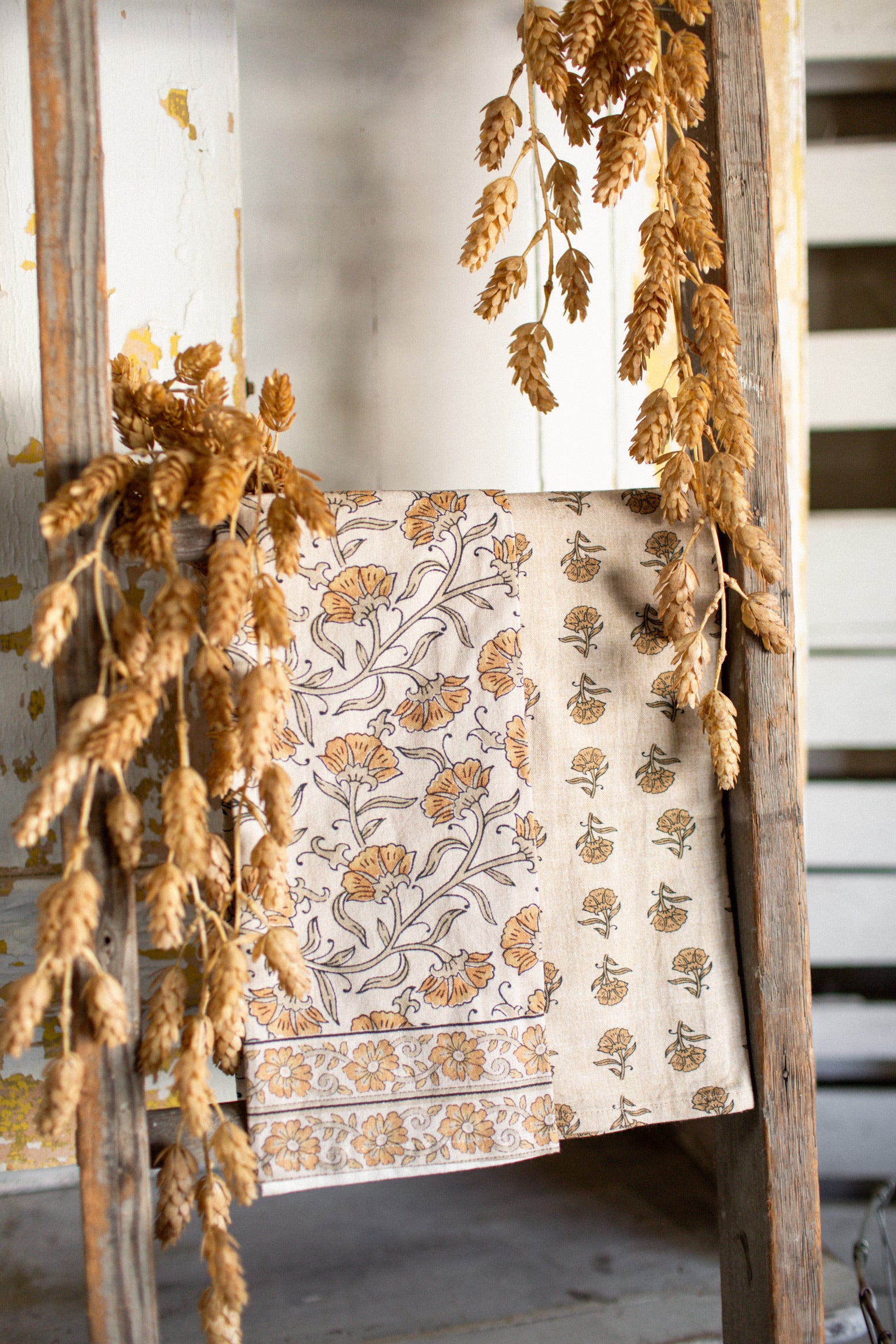 Marigold Block Print Kitchen Towels