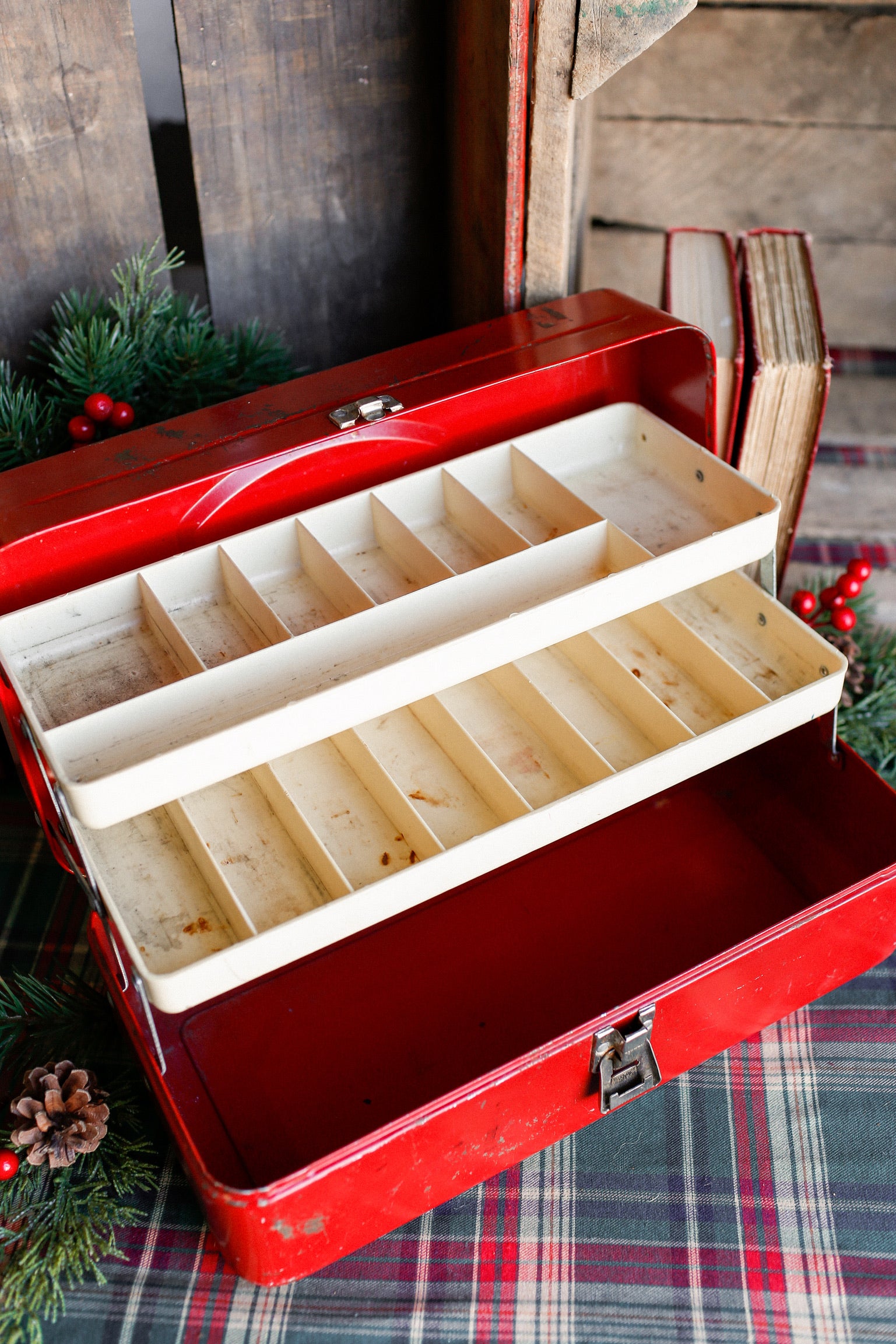 Vintage Red Metal Toolbox