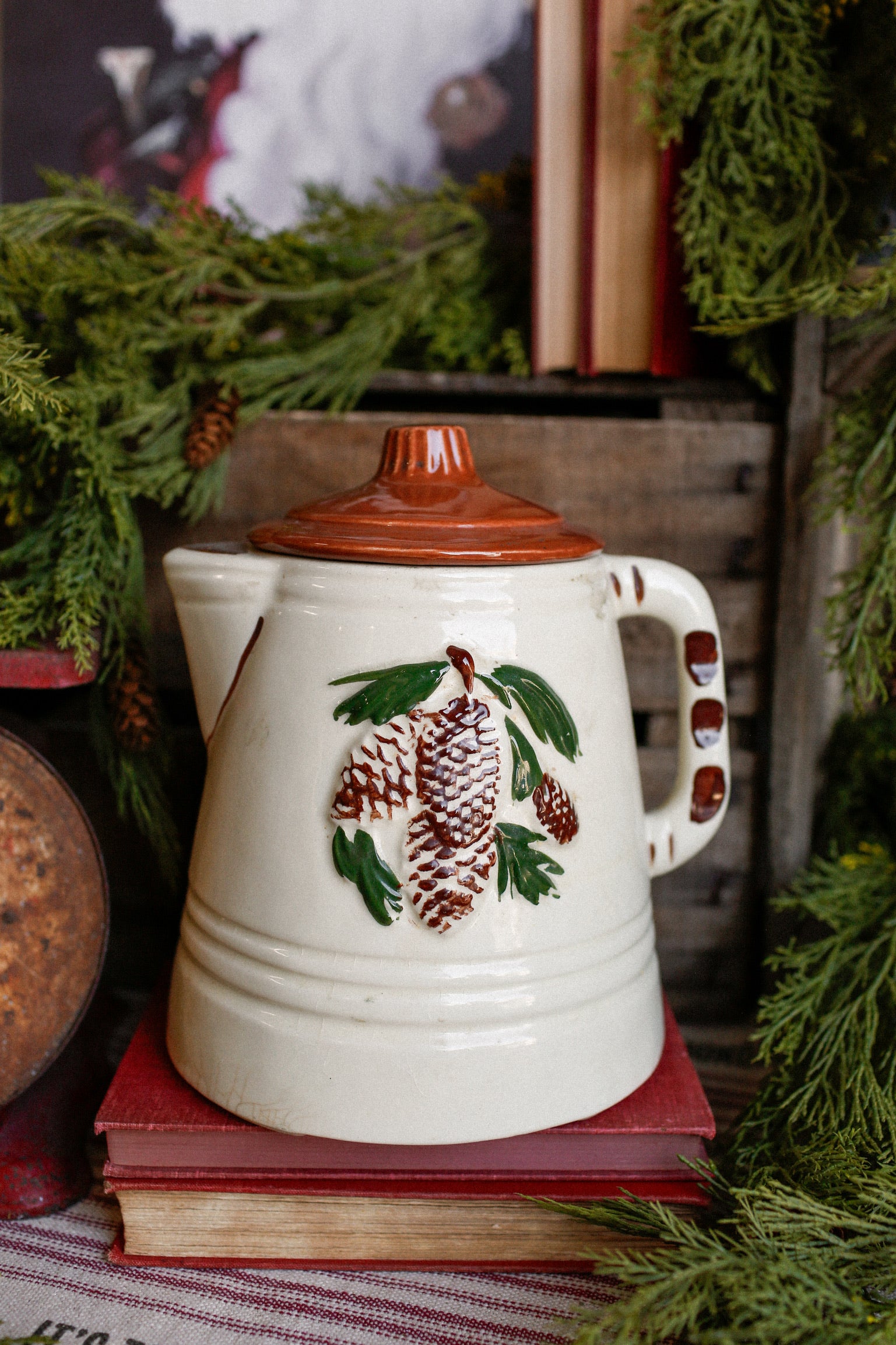 Vintage Pinecone Ceramic Teapot Vase