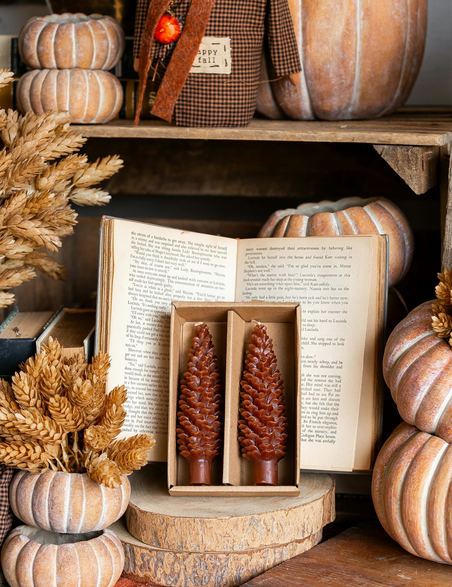 Unscented Pinecone Taper Candles Creative Co-Op
