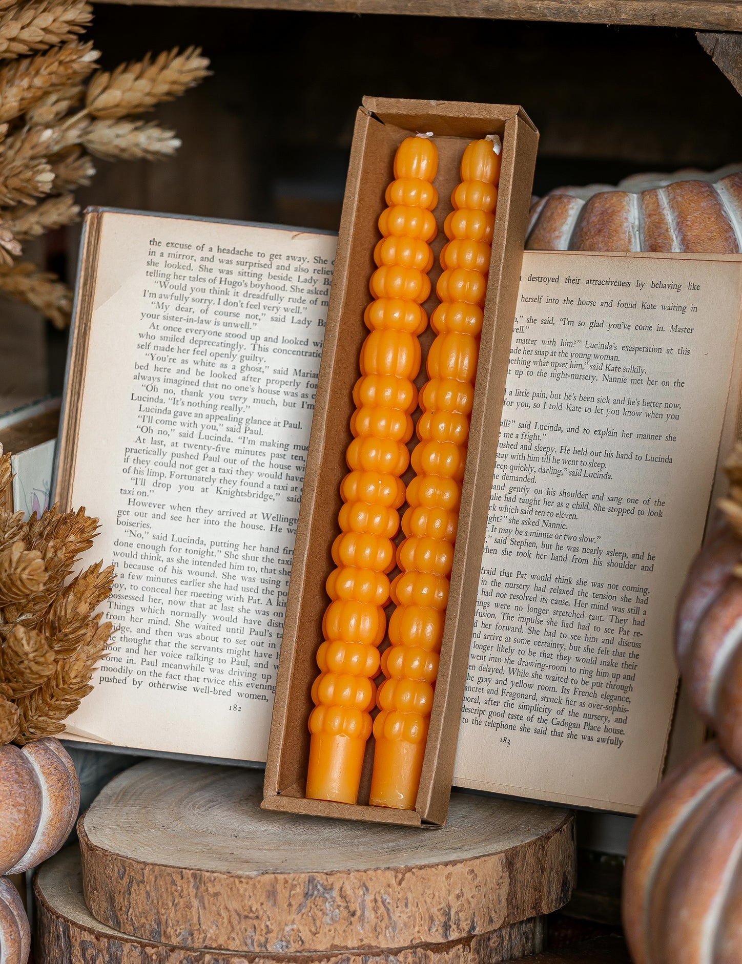 Unscented Orange Pumpkin Taper Candles Creative Co-Op