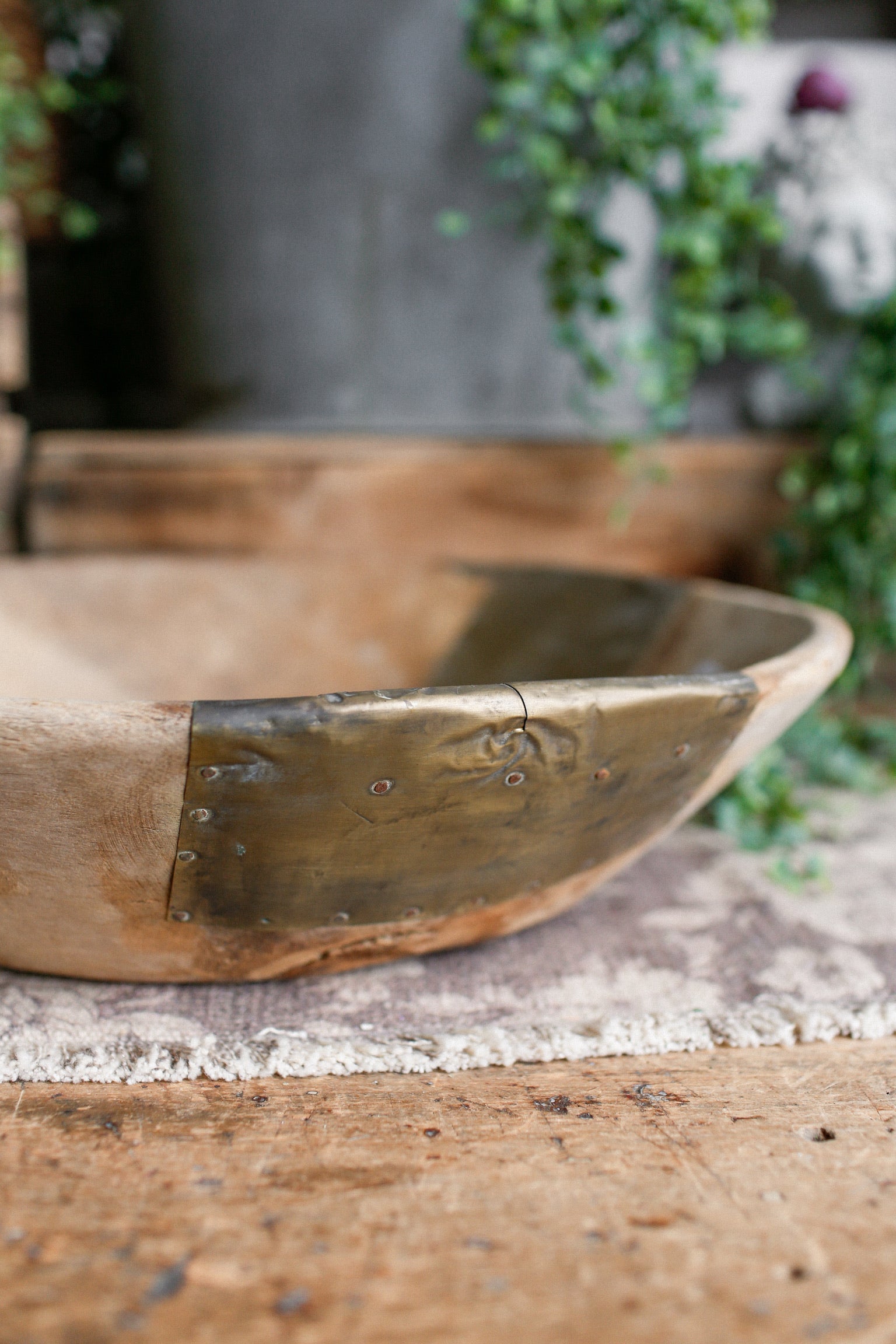 Hand-Carved European Teak Wood Bowl