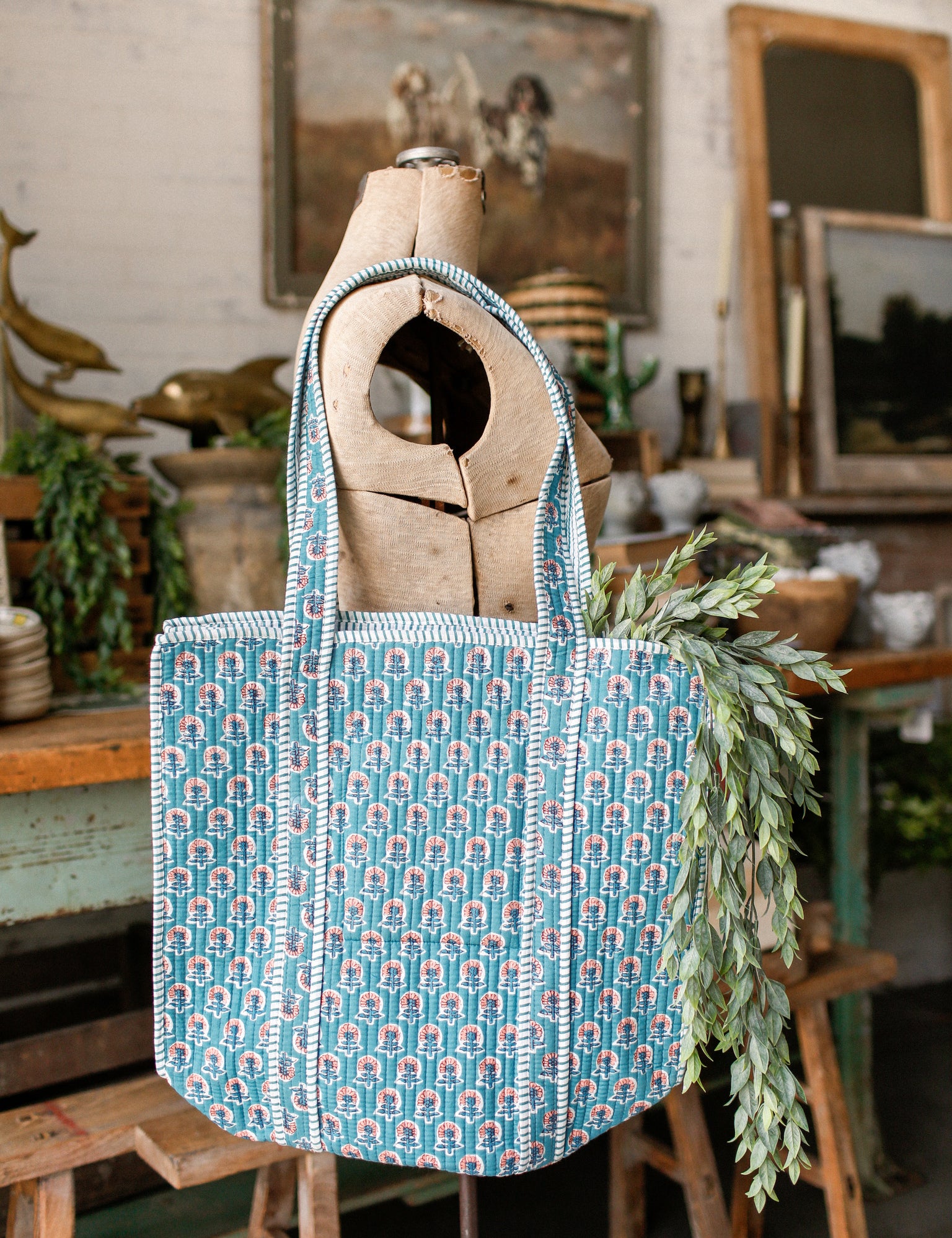 Floral Block Print Tote Bag The Little Burlap Barn®