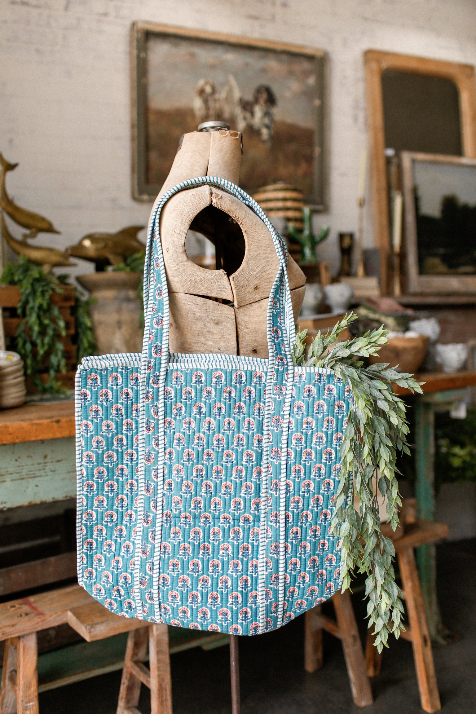 Floral Block Print Tote Bag The Little Burlap Barn®