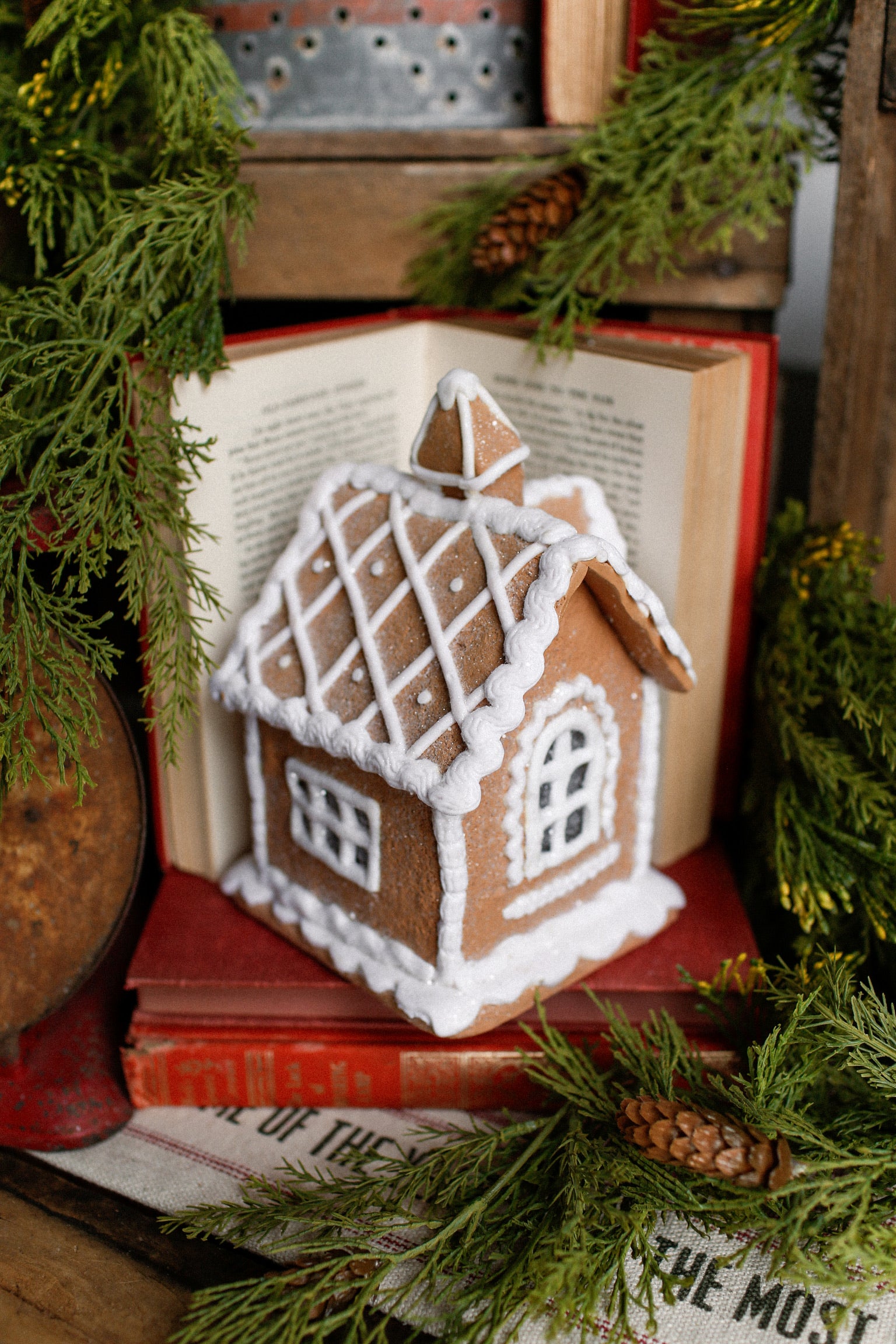 Lighted White Gingerbread House