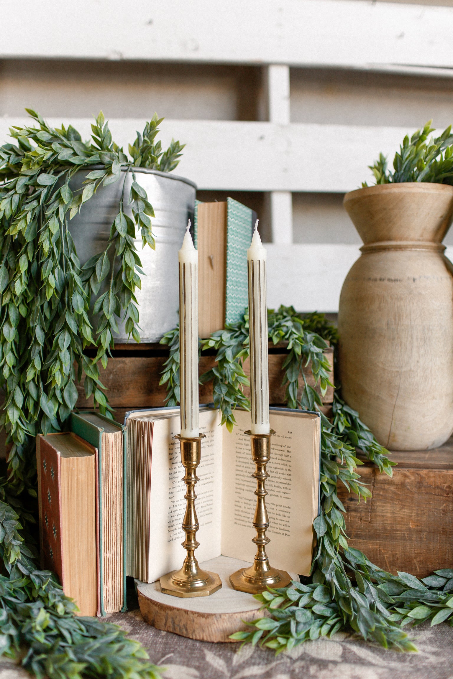 Gray Striped Taper Candles