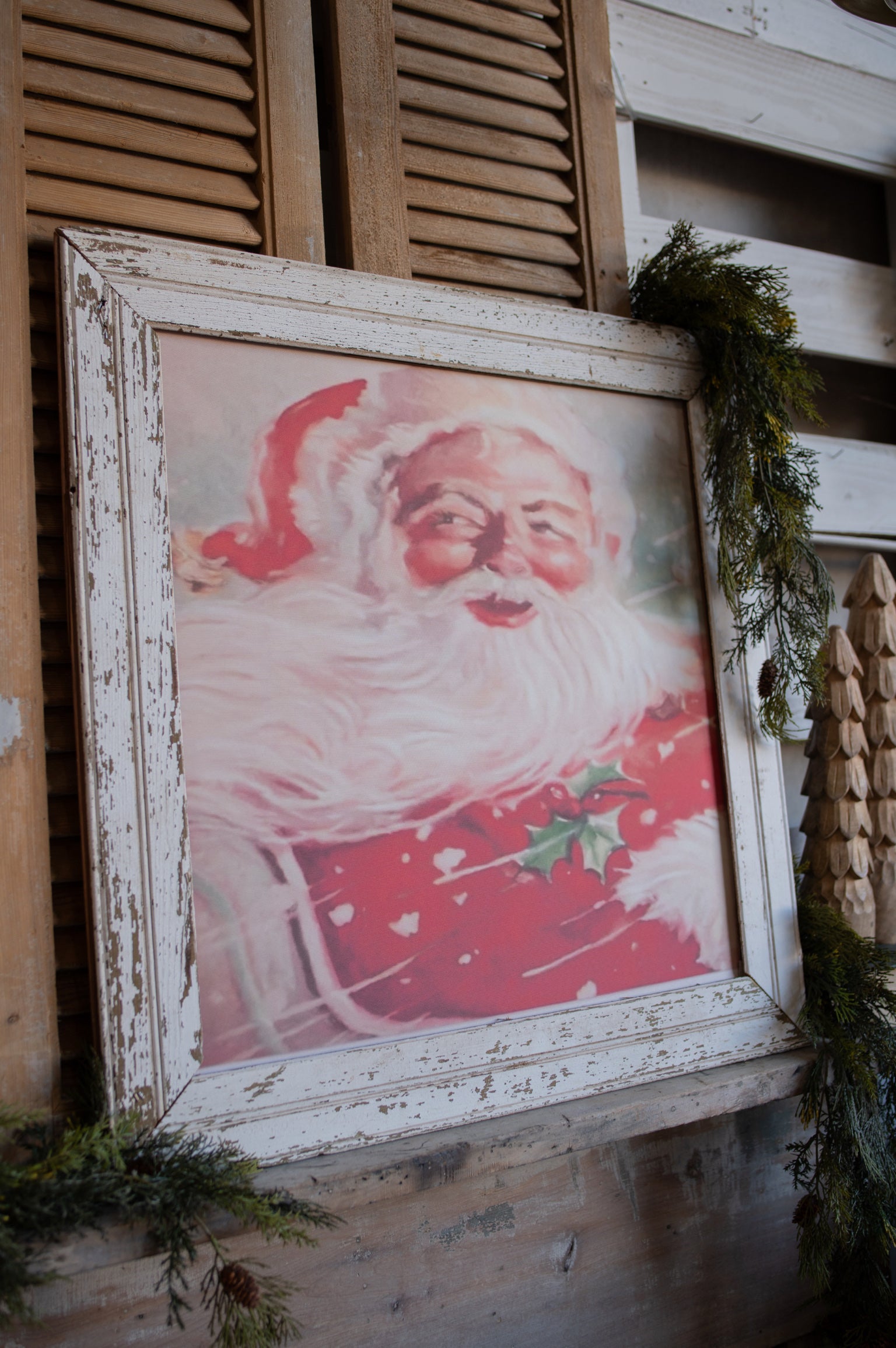 Salvaged Framed Classic Santa Canvas (A)