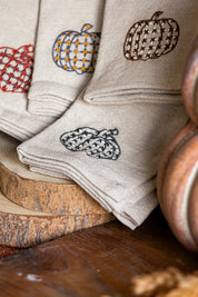 Woven Chambray Embroidered Pumpkins Napkins Creative Co-Op