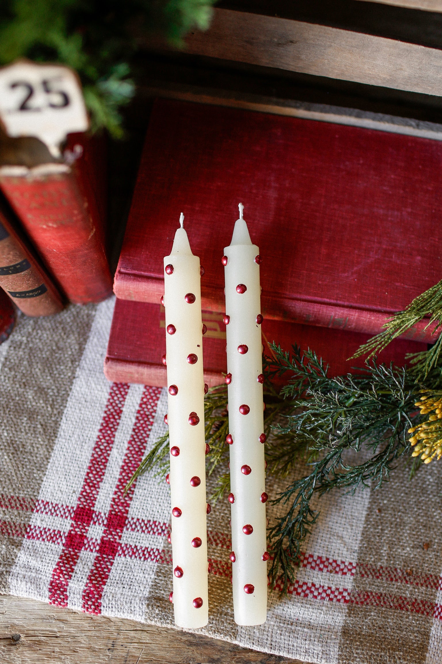 Red Dot Taper Candles