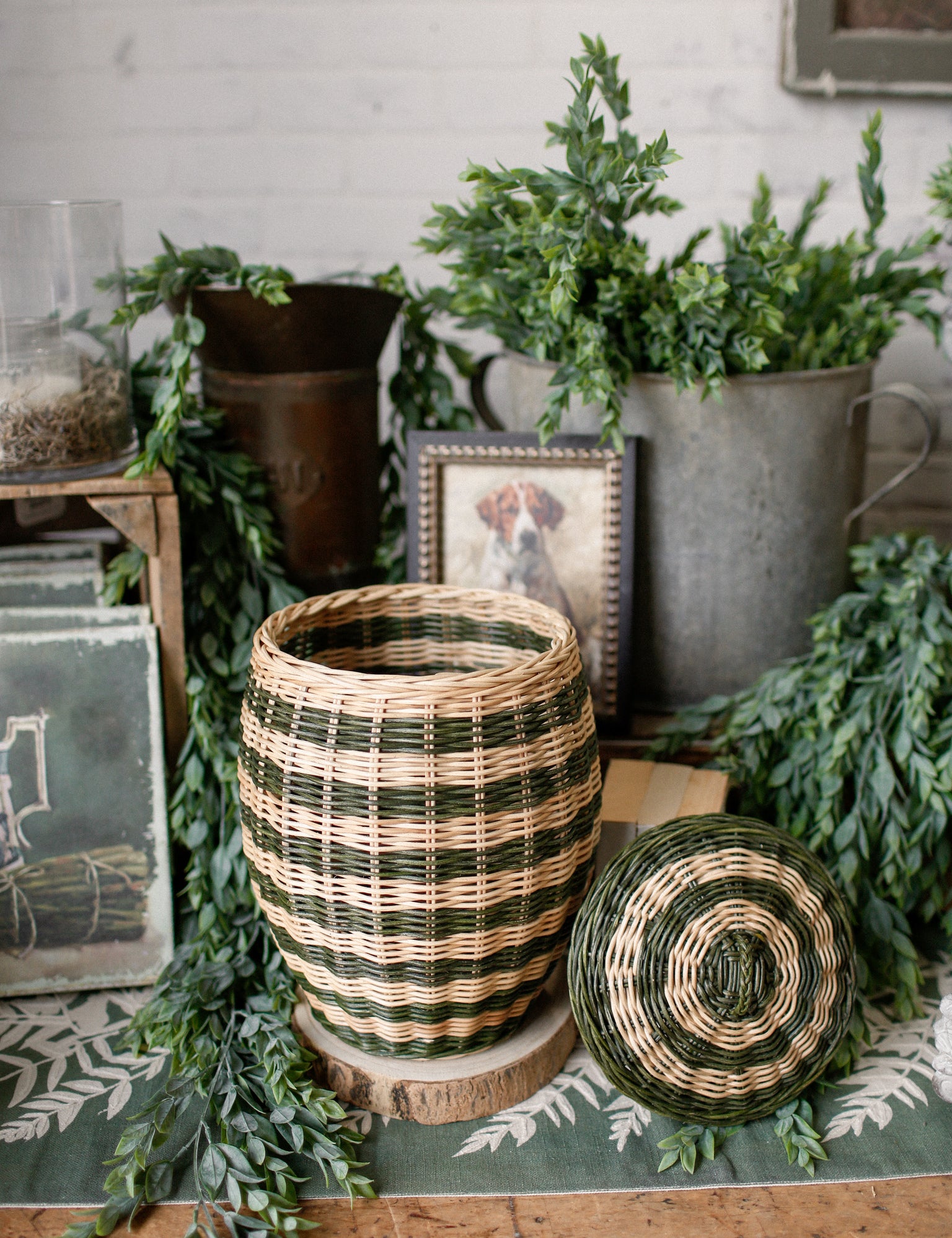 Hand Woven Rattan Striped Basket The Little Burlap Barn®