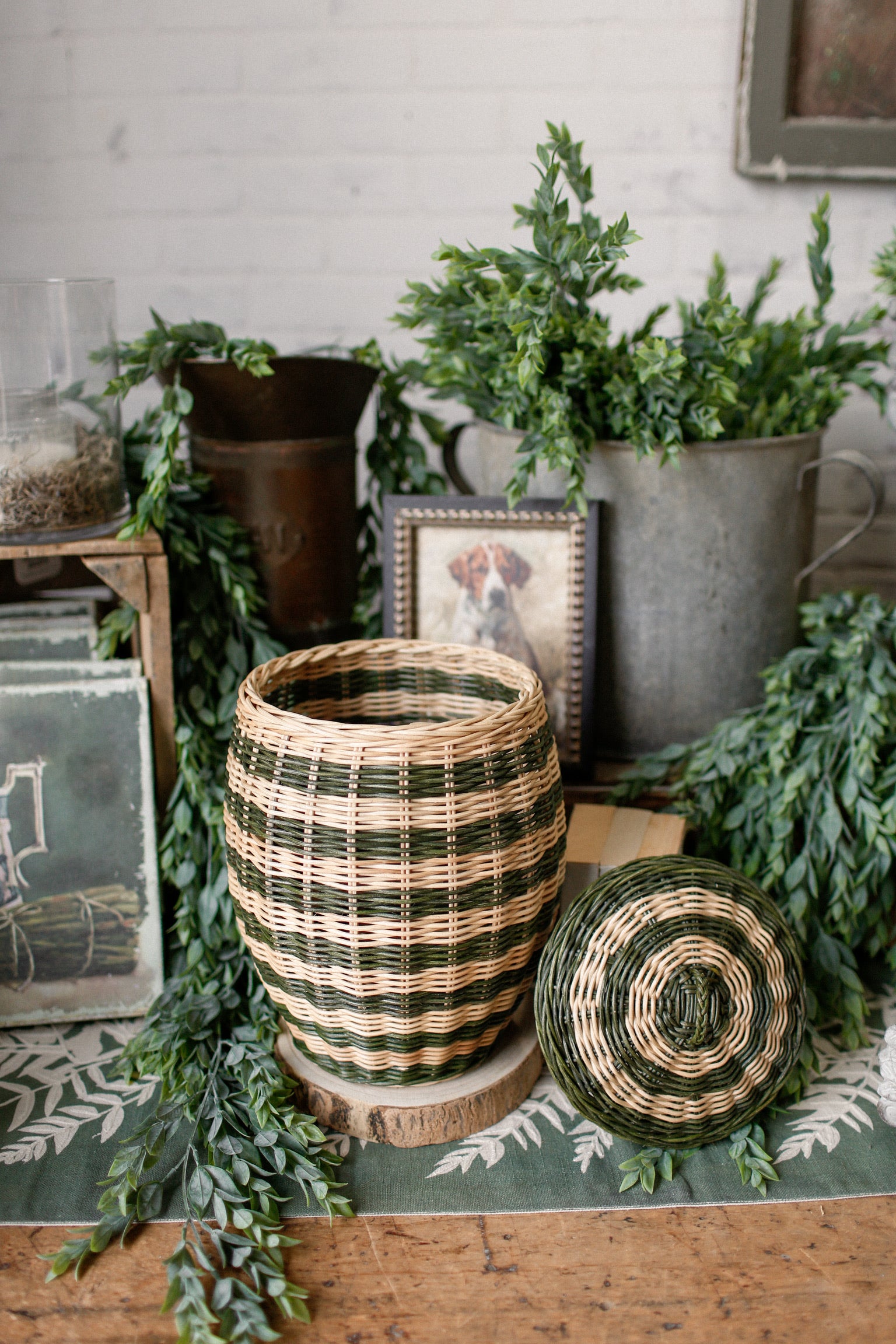 Hand Woven Rattan Striped Basket The Little Burlap Barn®