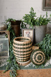 Hand Woven Rattan Striped Basket The Little Burlap Barn®