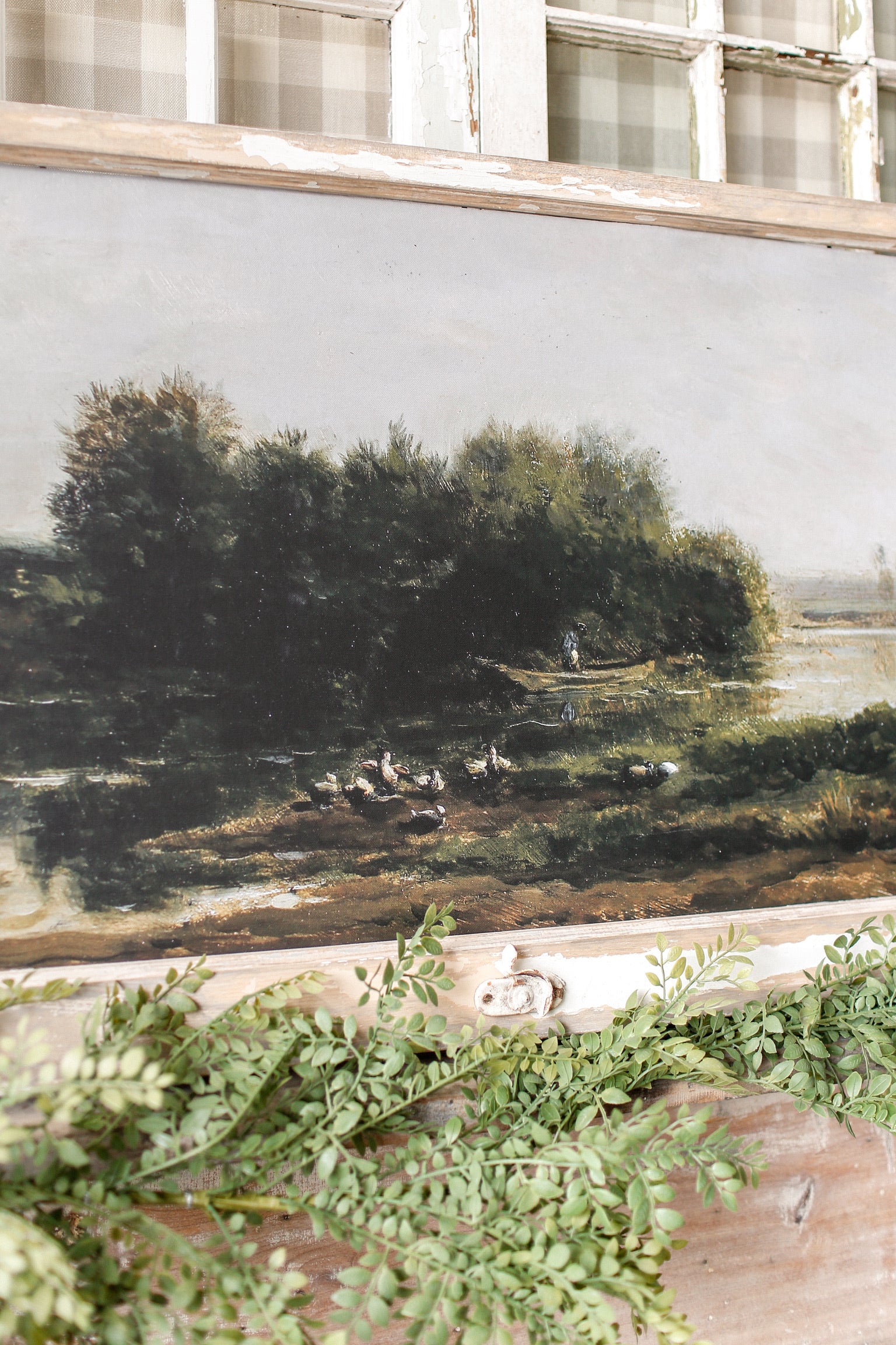 Salvaged Framed River Scene Canvas