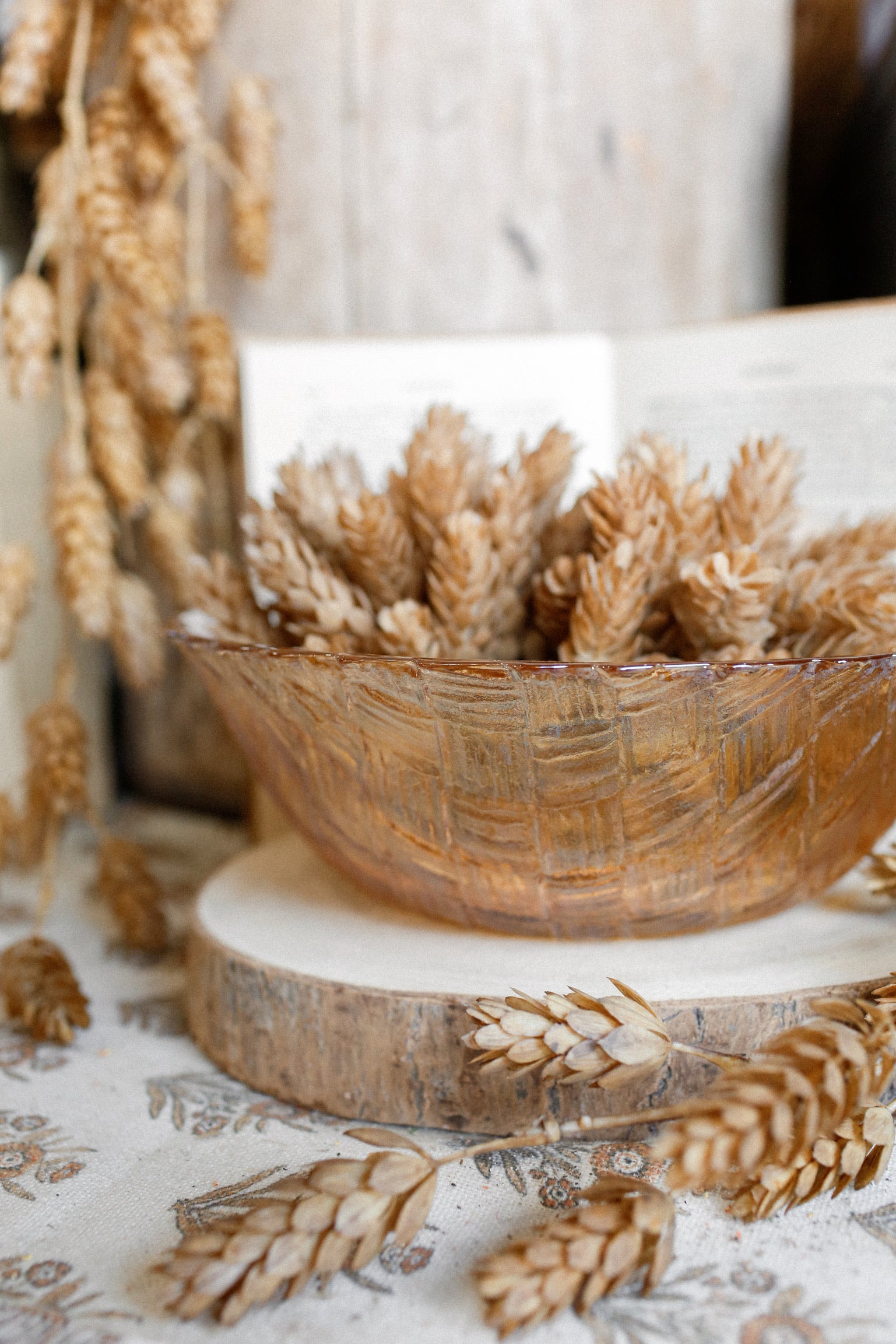 Vintage Glass Basketweave Serving Bowl