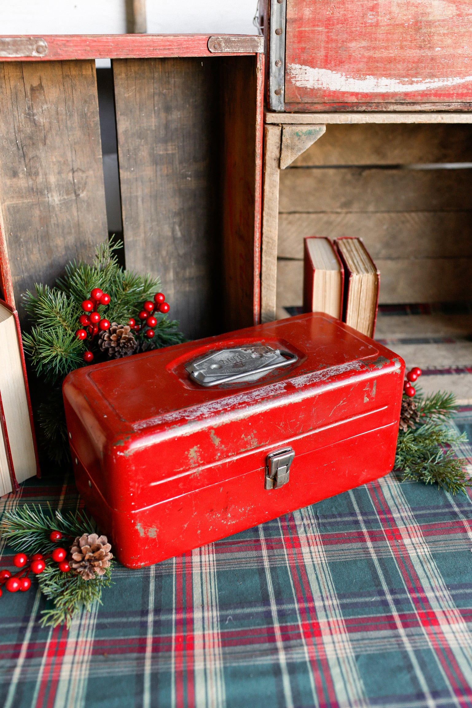 Vintage Red Metal Toolbox