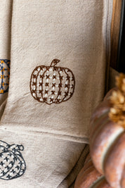 Woven Chambray Embroidered Pumpkins Napkins Creative Co-Op