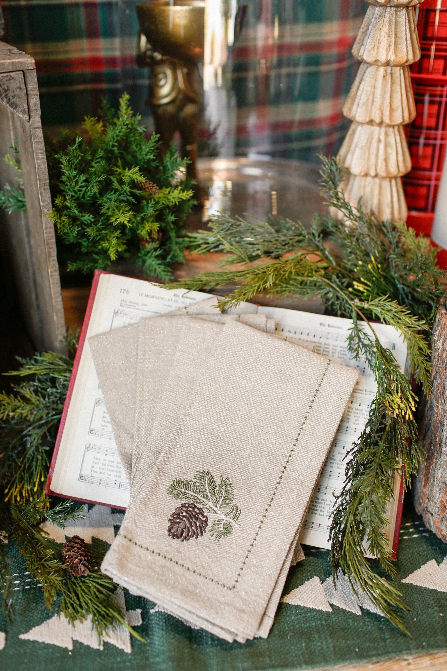 Embroidered Pinecone Napkins