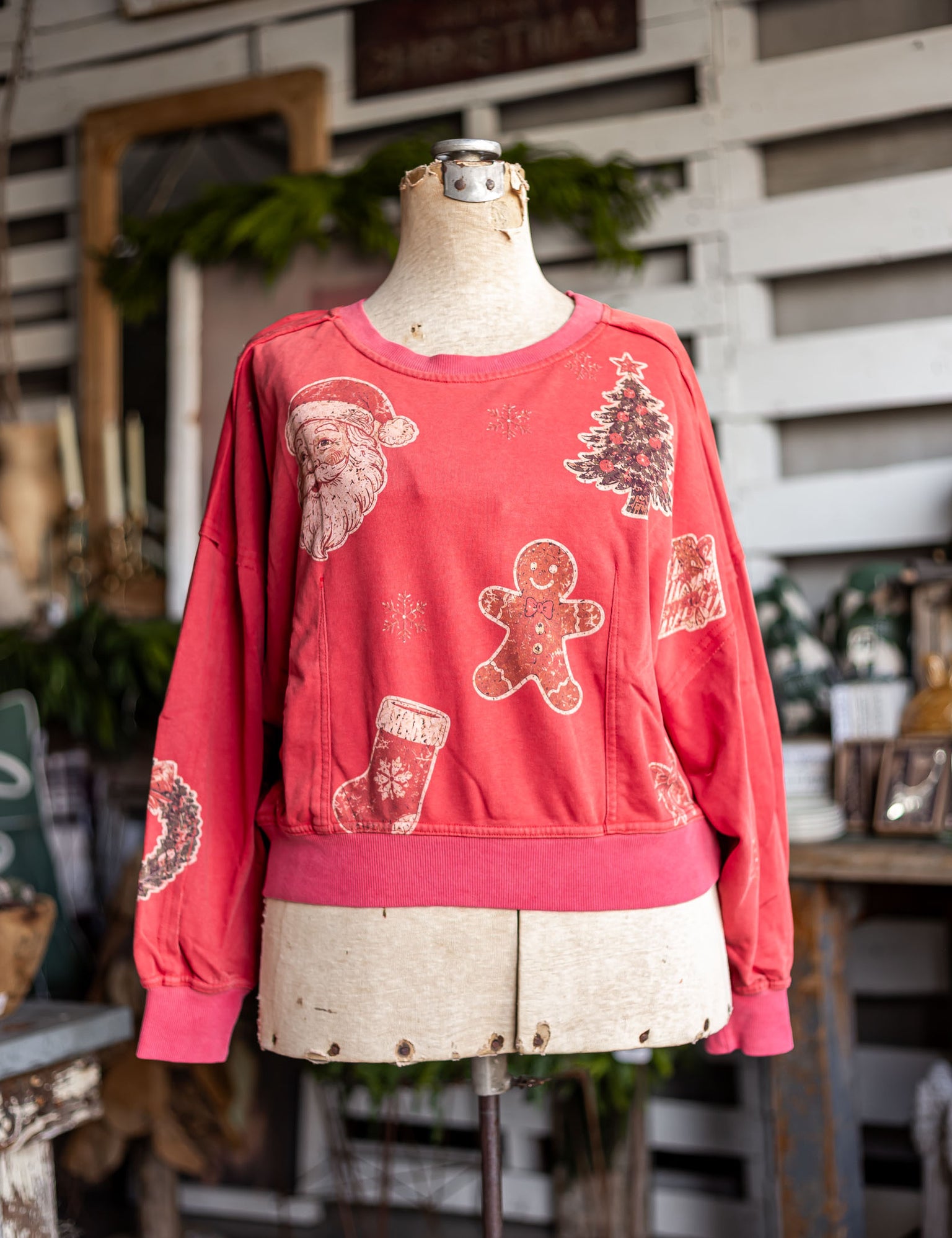 Vintage Washed Red Holiday Graphic Sweatshirt Davi & Dani