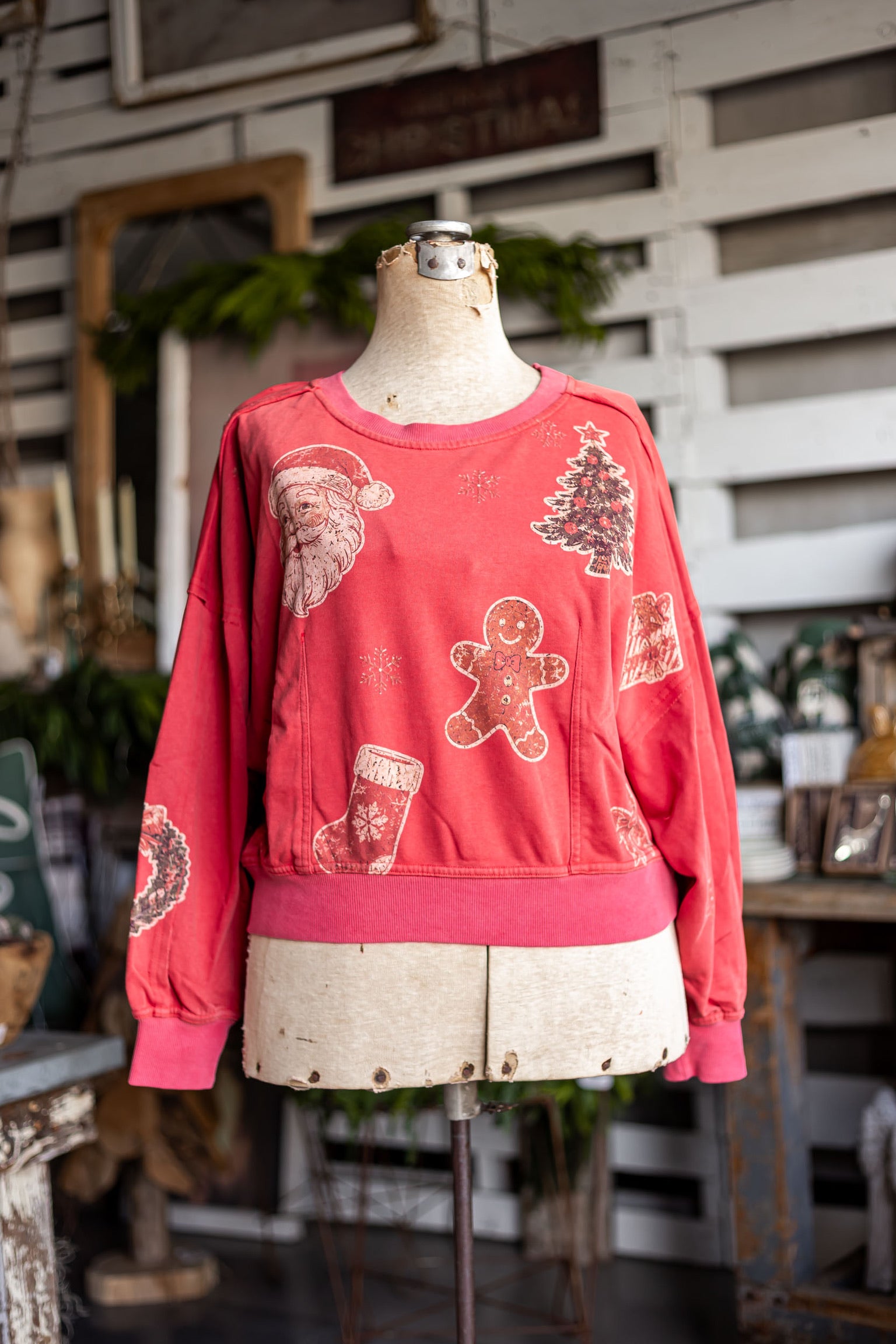 Vintage Washed Red Holiday Graphic Sweatshirt Davi & Dani