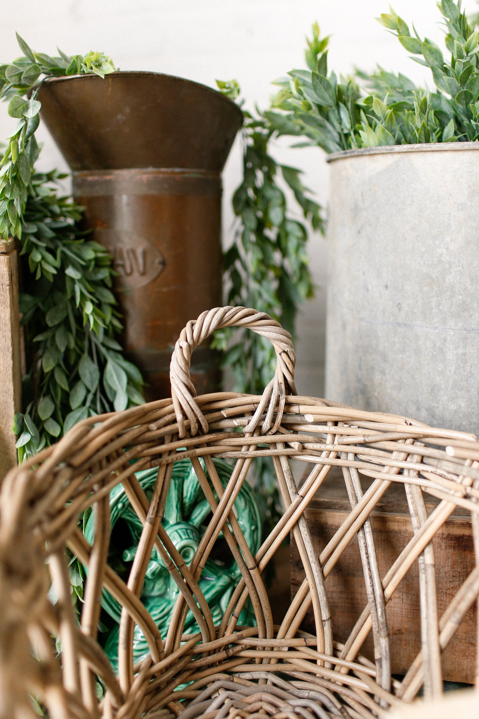 Hand Woven Gray Washed Rattan Basket The Little Burlap Barn®