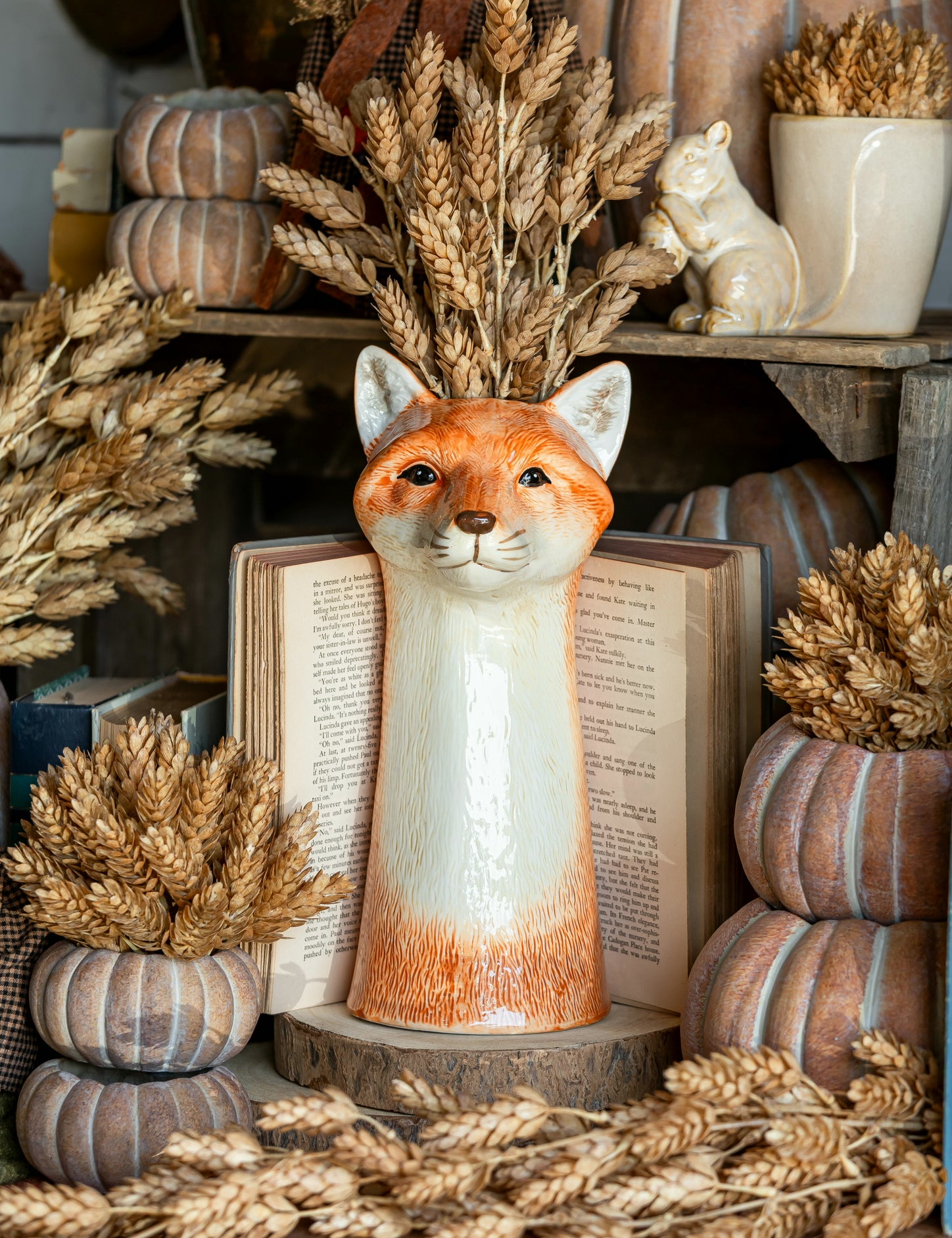 Stoneware Woodland Fox Vase Creative Co-Op