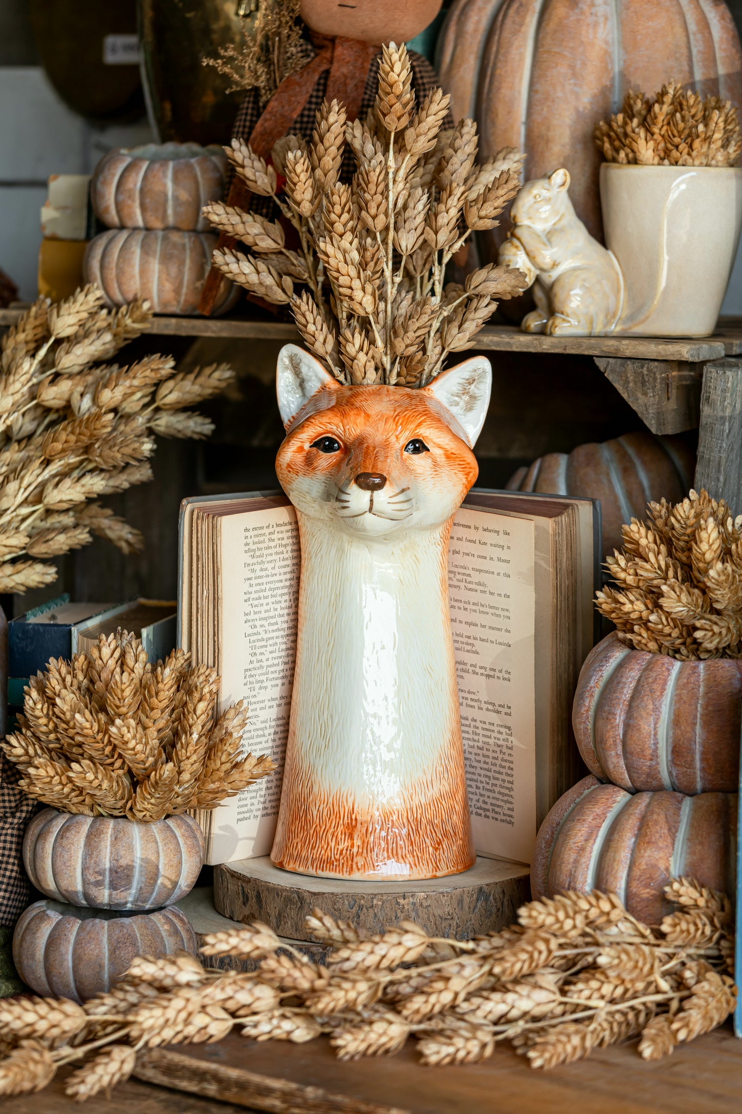 Stoneware Woodland Fox Vase Creative Co-Op