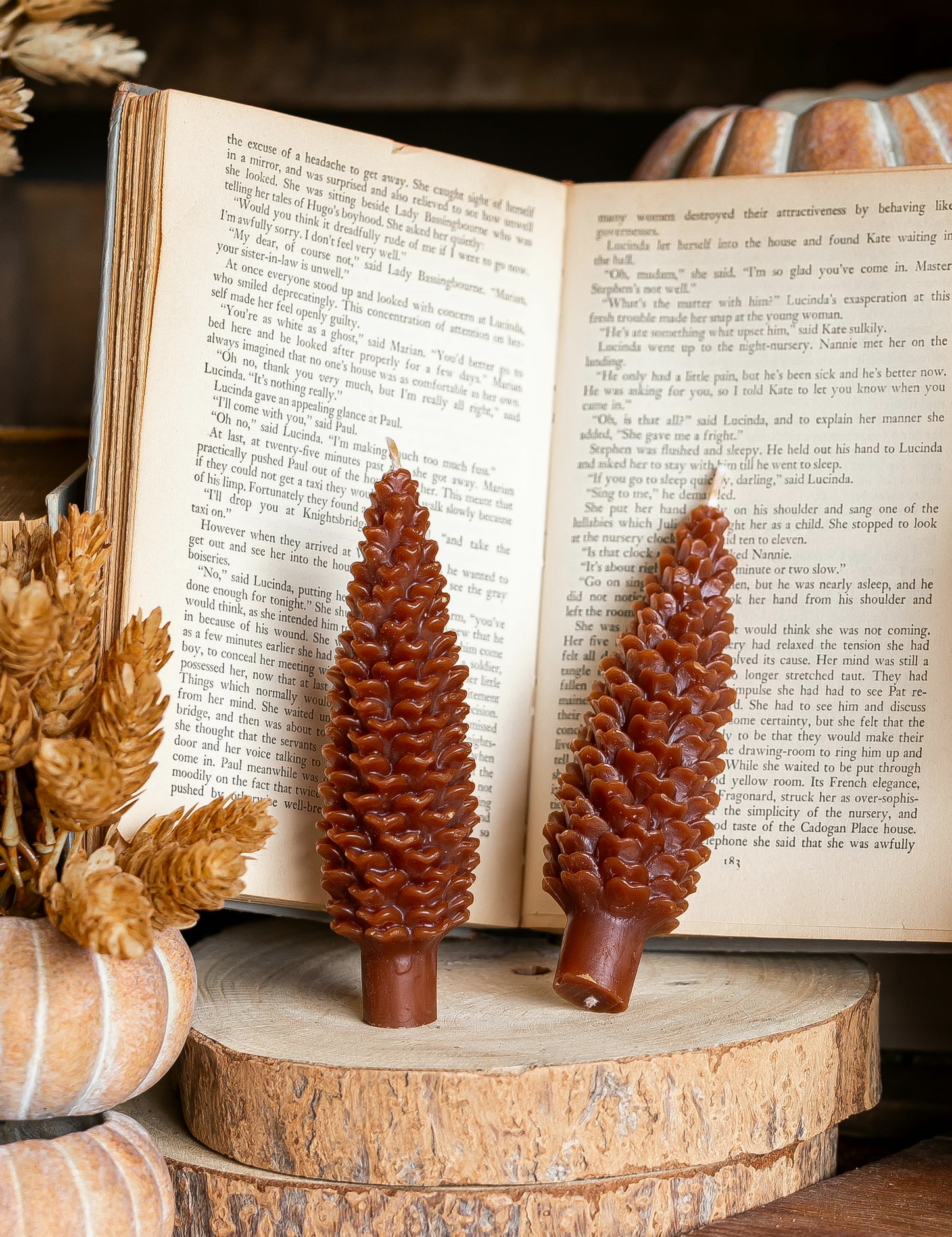 Unscented Pinecone Taper Candles Creative Co-Op