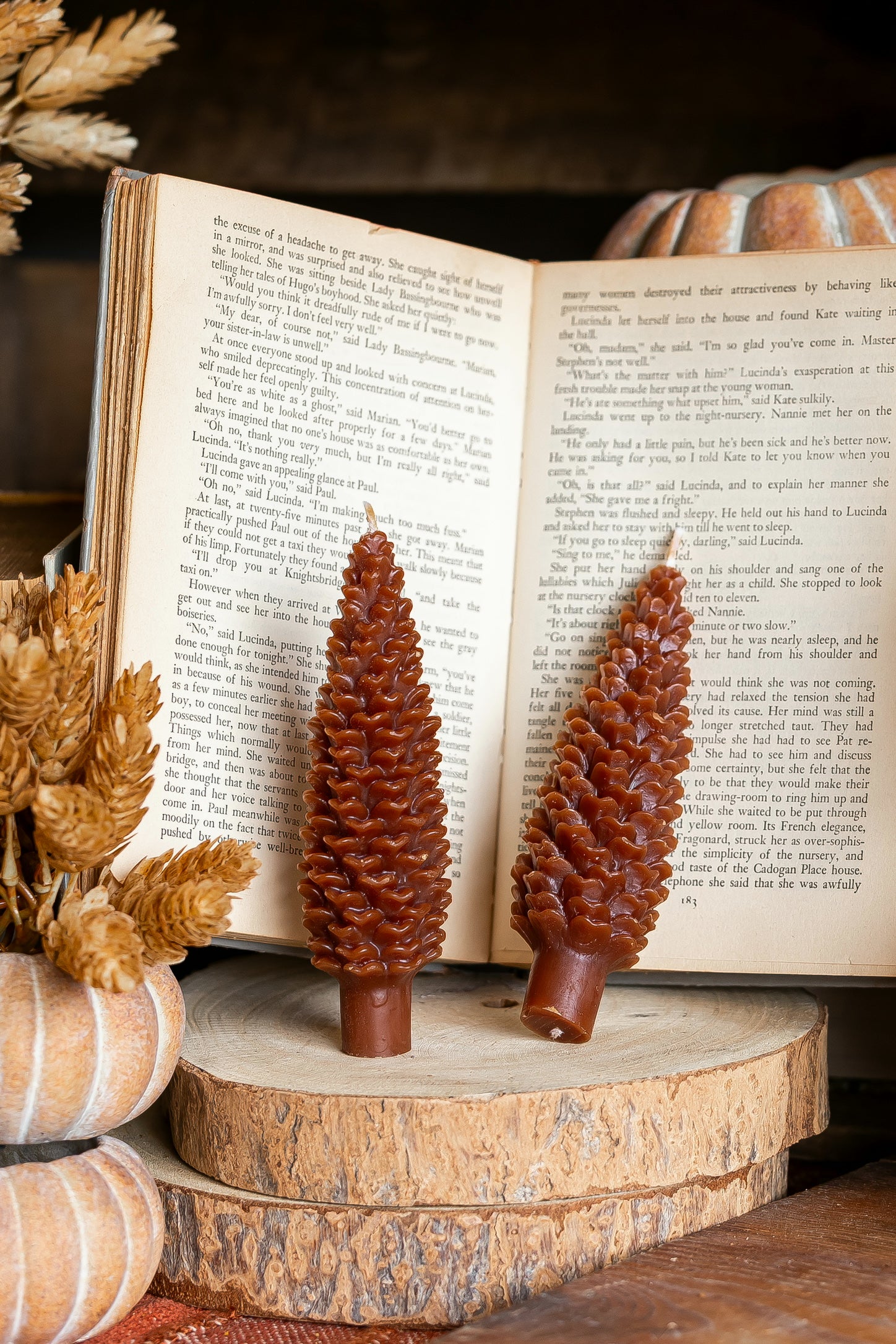 Unscented Pinecone Taper Candles Creative Co-Op