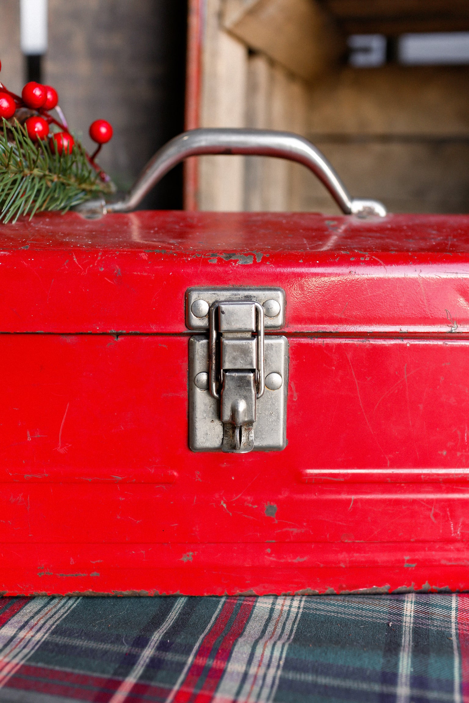 Vintage Red Metal Toolbox