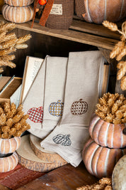 Woven Chambray Embroidered Pumpkins Napkins Creative Co-Op