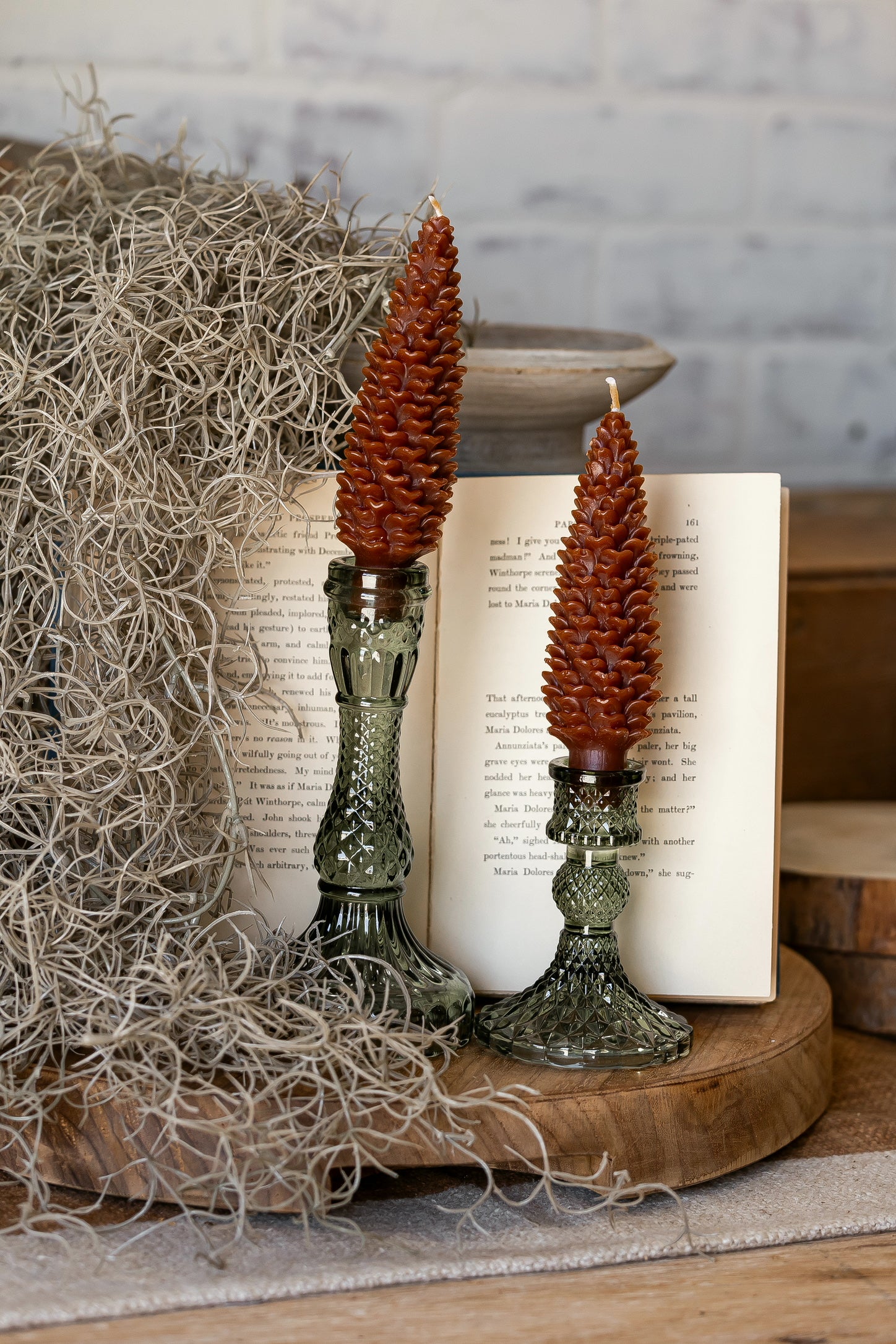 Unscented Pinecone Taper Candles Creative Co-Op