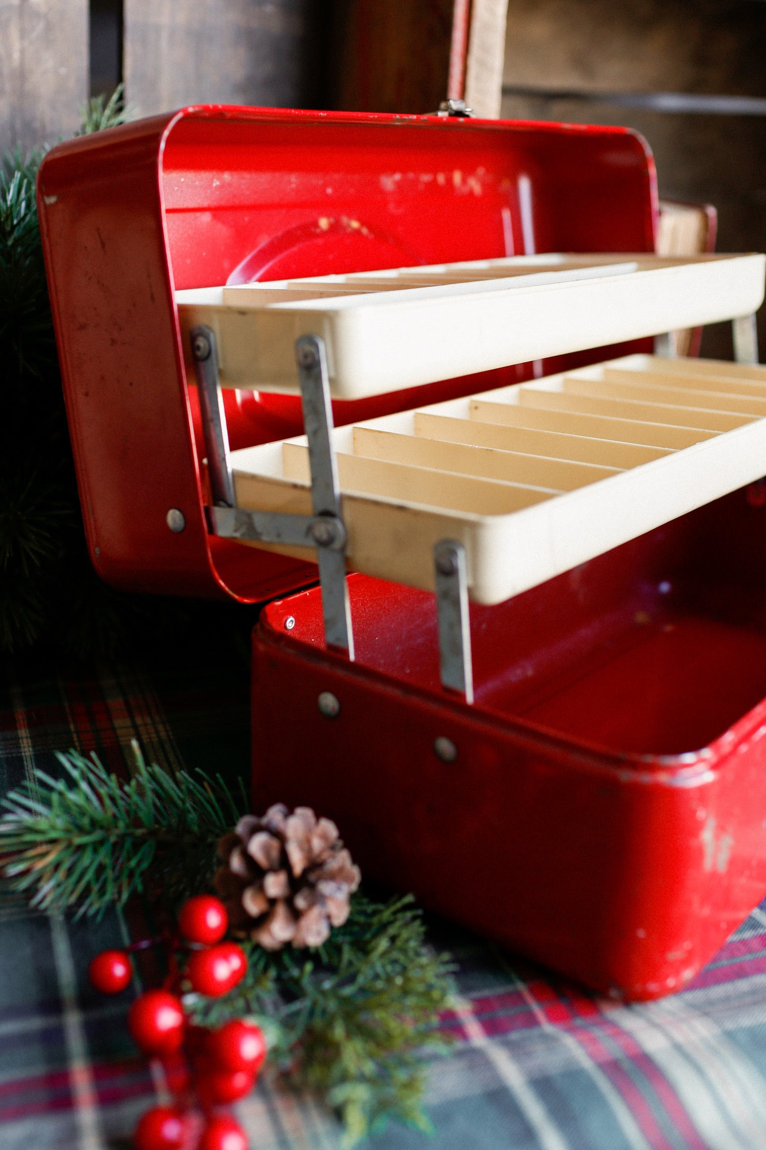 Vintage Red Metal Toolbox