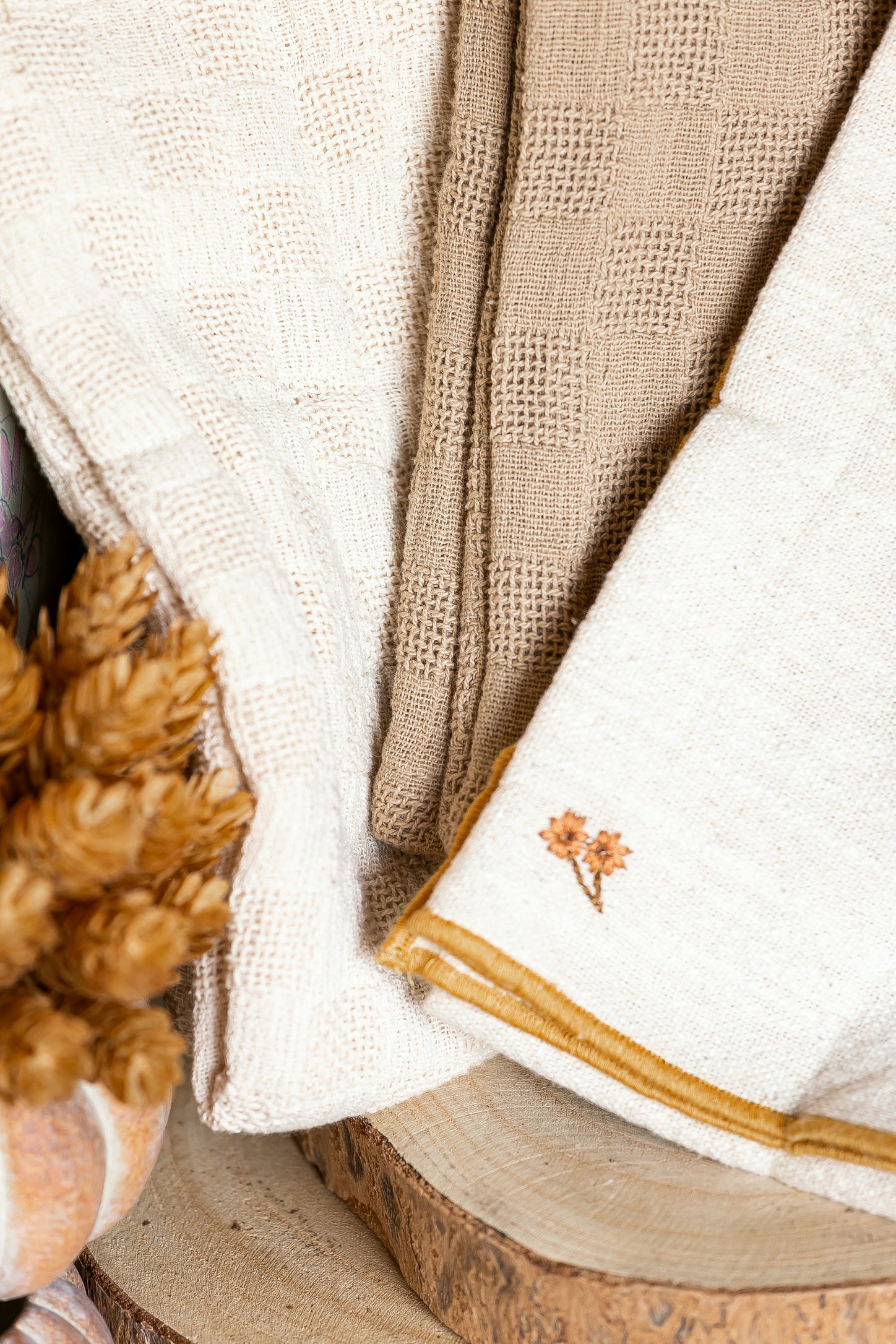 Floral Embroidered Cotton Tea Towels Creative Co-Op