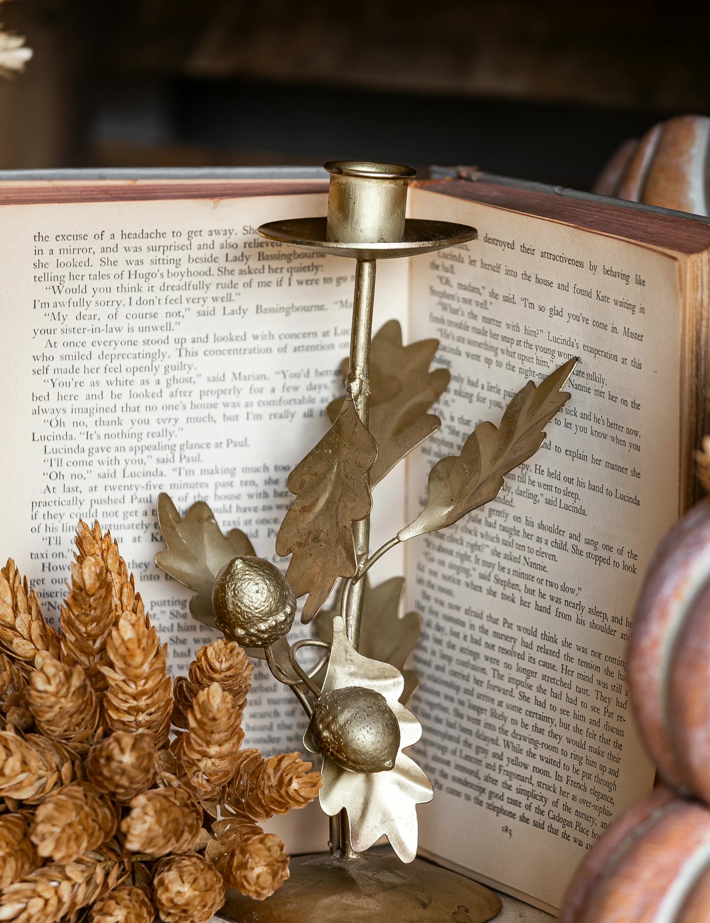 Antique Gold Leaf and Acorns Taper Candle Holder Creative Co-Op