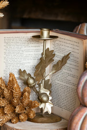 Antique Gold Leaf and Acorns Taper Candle Holder Creative Co-Op