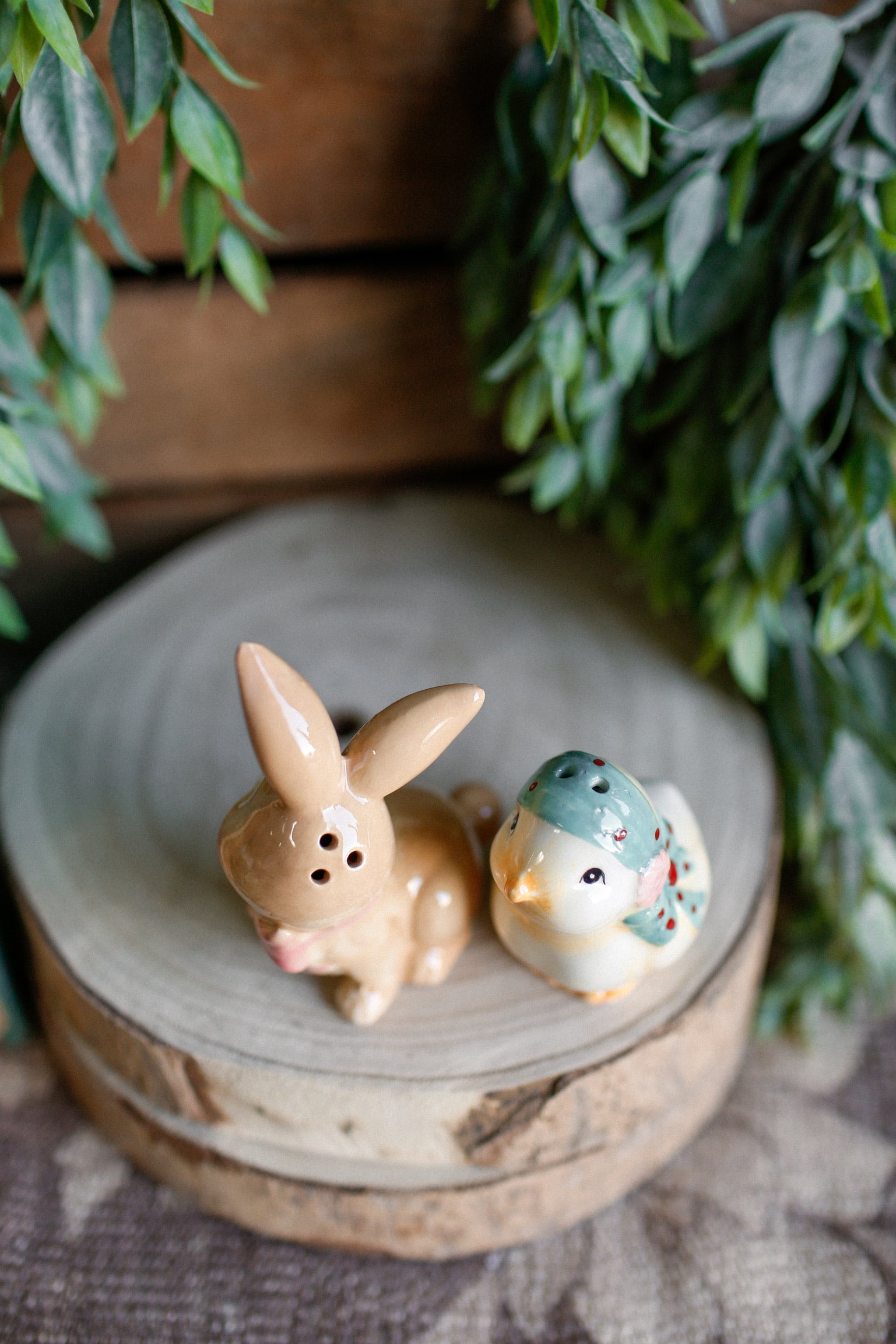 Stoneware Chick and Bunny S&P Shakers