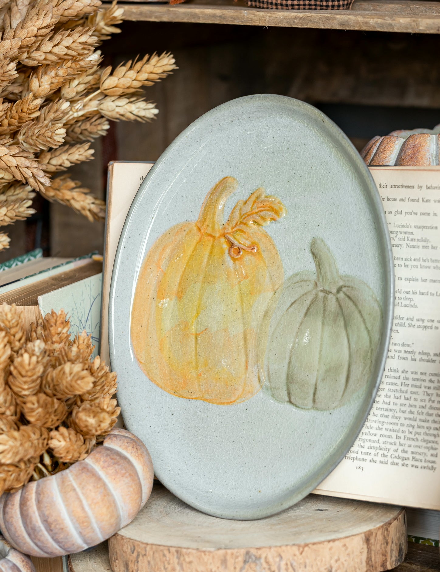 Hand Painted Stoneware Pumpkins Fall Platter Creative Co-Op