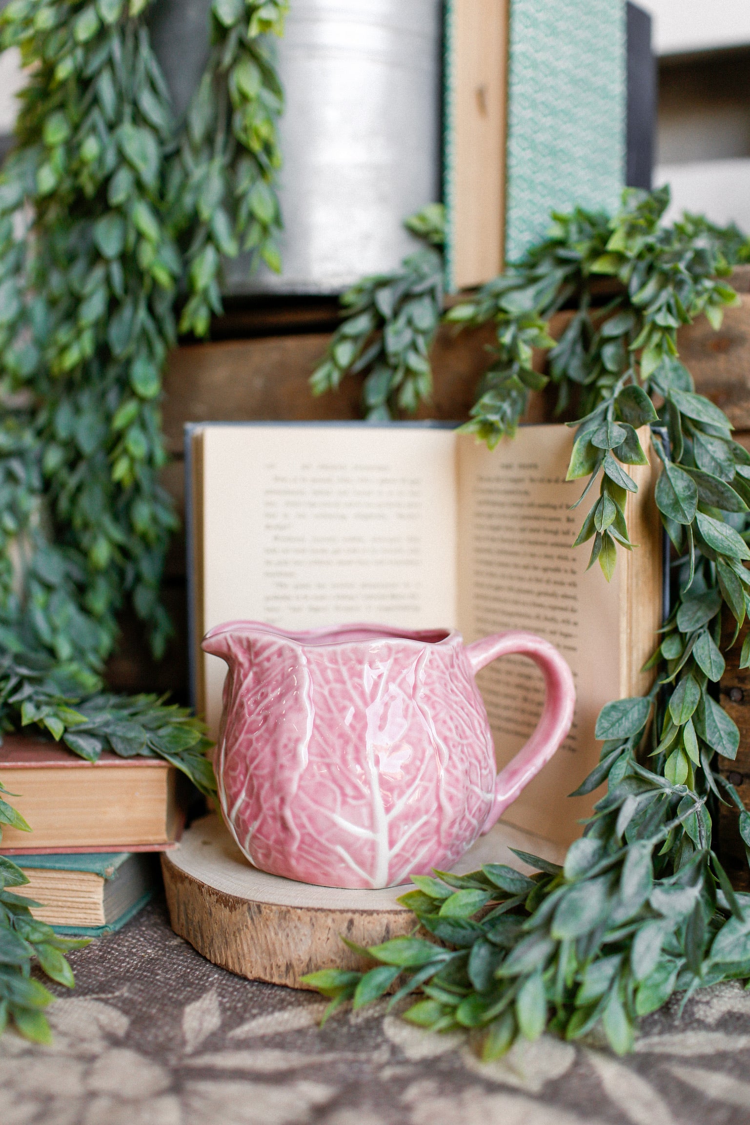 Hand-Painted Pink Cabbage Creamer